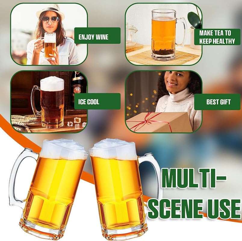 Homeprism Premium Glass Beer Mug - Transparent (630ml) | Mug with Handle Glass | Freezable Beer Glasses | Multipurpose Everyday Drinking Glasses | Cocktail Glasses (Design1 - Pack of 1) 5