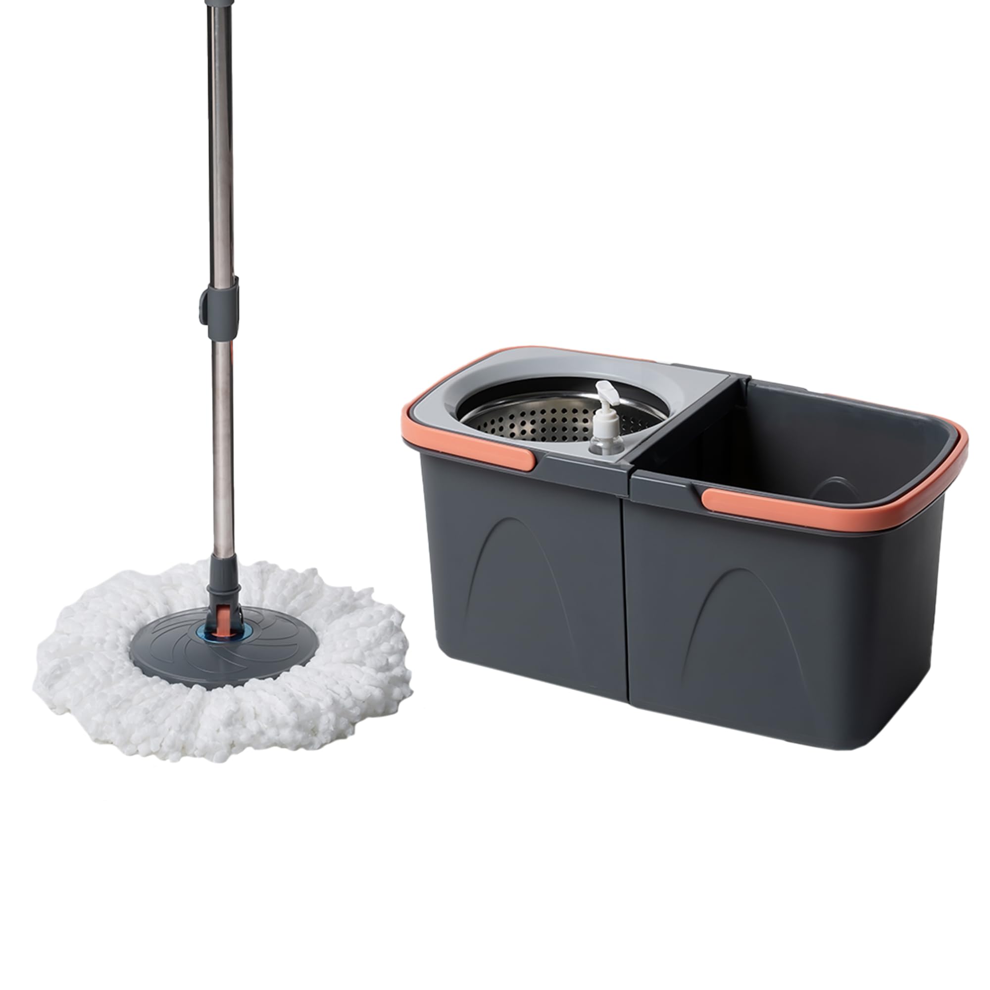 BonKaso Twin Spin Mop Set | 1 Bucket, 1 Handle & 2 Microfiber Mop Heads with Stainless Steel Wringer | 360° Easy Floor Cleaning for Home & Office 1