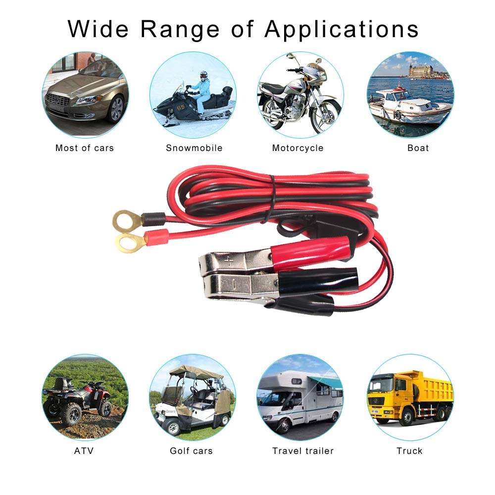 KUNCAN Battery Alligator Clips to O Ring Terminal Harness Wire 2 Pin Lug Cable (6ft) 2