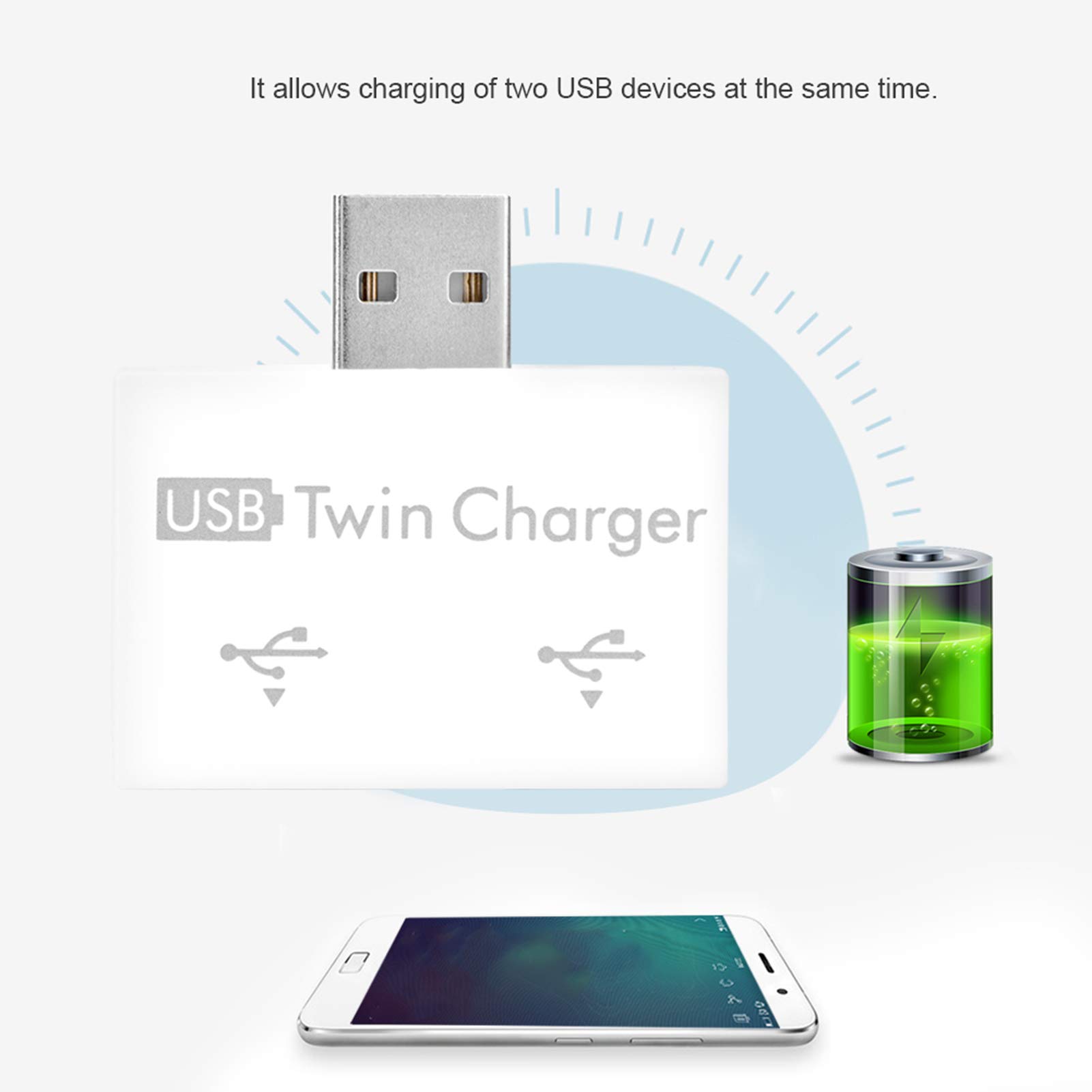 Mini USB Hub, 2 Port USB Twin Charger Splitter Adapter Kit, Suitable for Input and Output Voltage DC 5V, Aluminum Alloy + PC Small / Portable / Rugged / Durable Mini USB Hub for Charging(White) 4