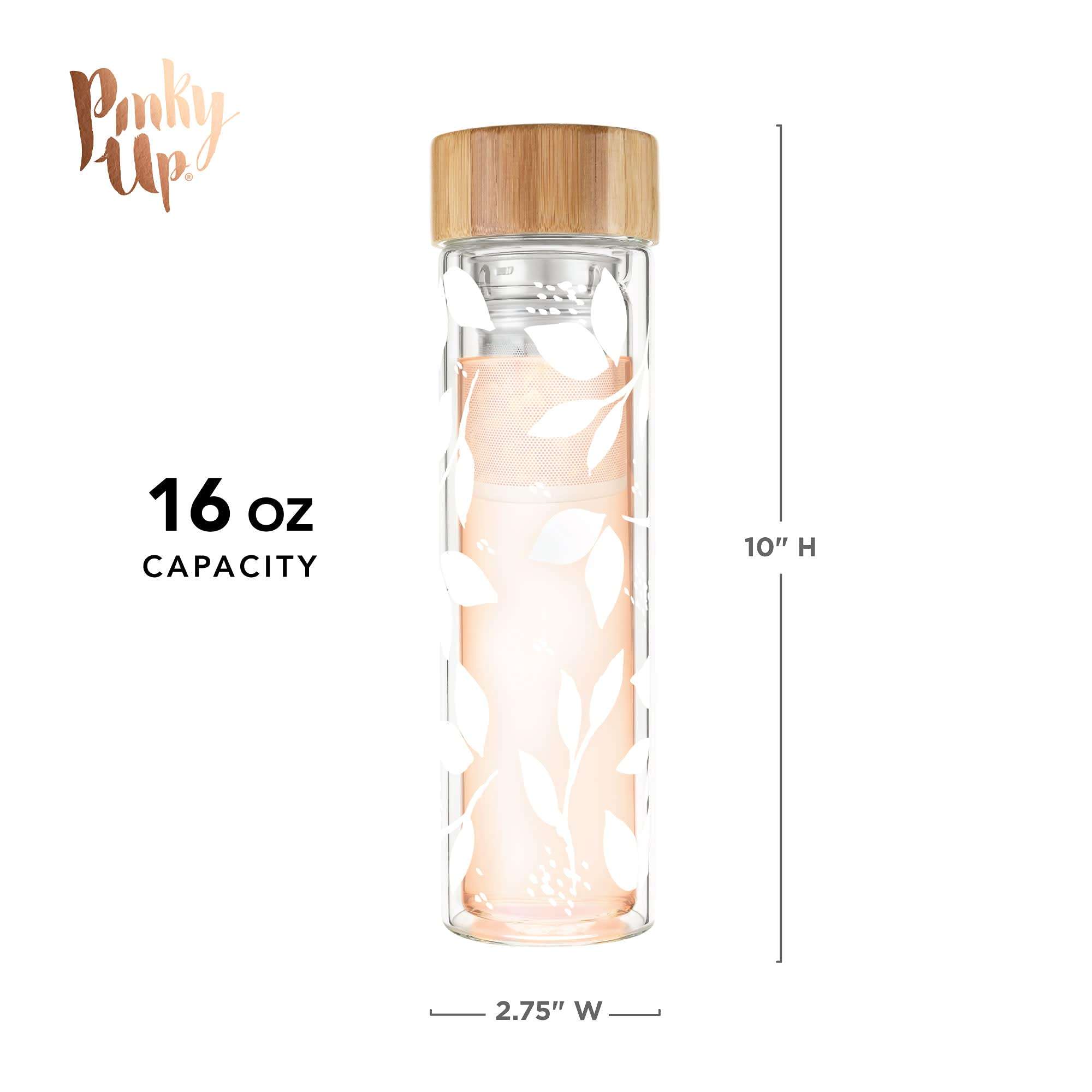 Pinky Up Blair Travel Tea Infuser Mug, Double Walled Insulated Tumbler with Removable Loose Leaf Tea Strainer, Keeps Drinks Hot or Cold, 16 oz, Bee 5