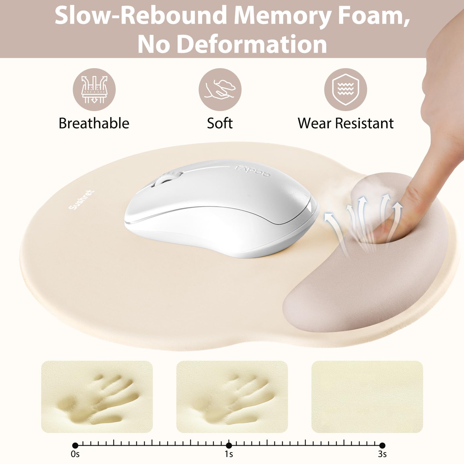 Sushret Mouse Pad and Keyboard Wrist Rest, 3-in-1 Gel Memory Foam Ergonomic Mouse Pad with Wrist Rest Set, Gaming Mousepad Arm Cushion Support for Computer Office Desk Accessories Cute Setup,Apricot 4