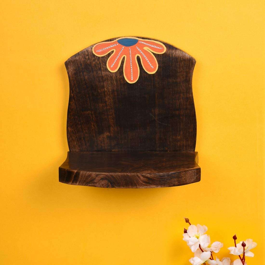 Aakriti Art Creations Wall Decor Wooden Shelf with 2 Pots Madhubani Art? (6.5x5x7) 2