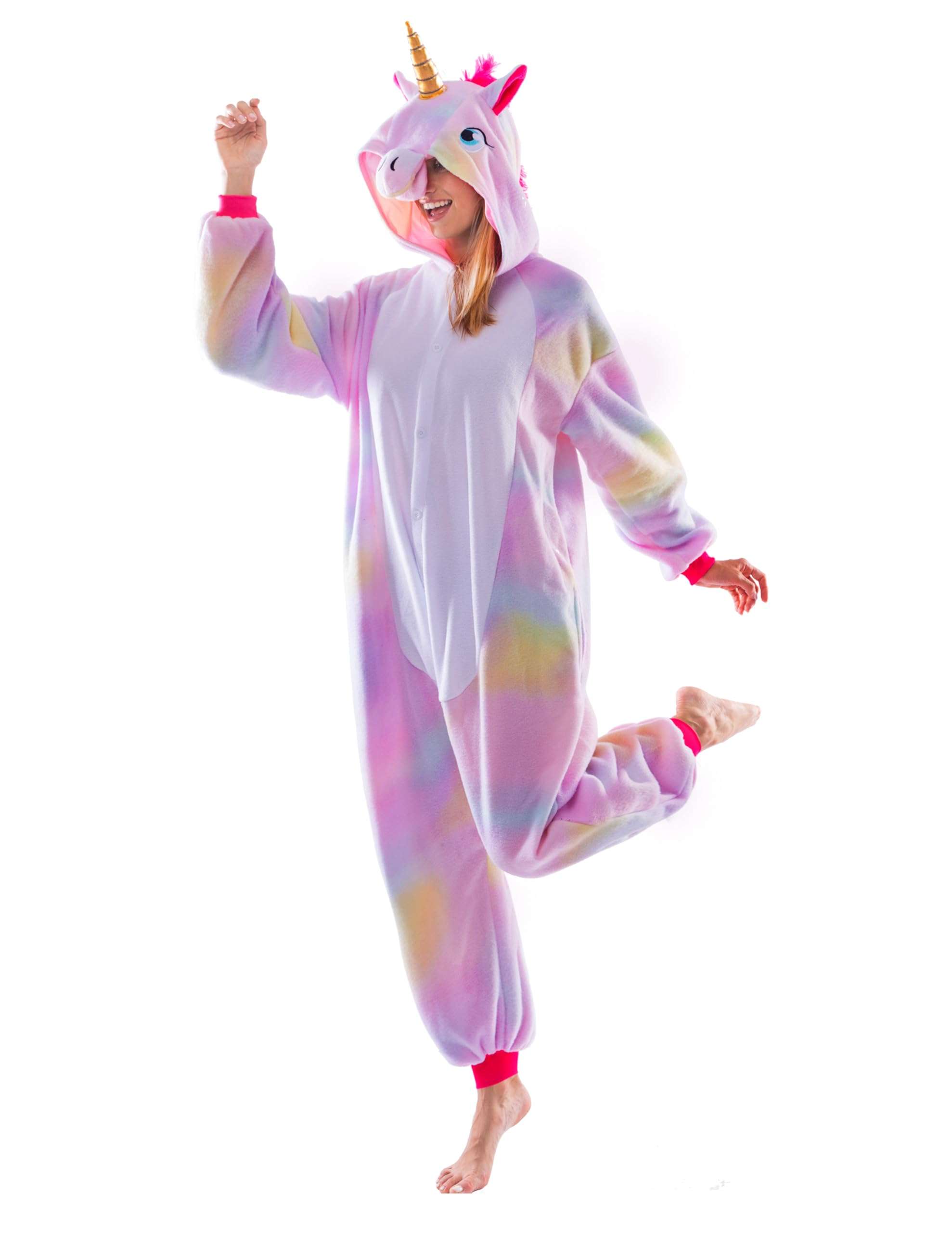Spooktacular Creations Unicorn Costume, Plush Unicorn Costume Adult Woman, Jumpsuit Costume Halloween Men Sleepwear for Halloween Dress Up Parties, Pink(S) 4