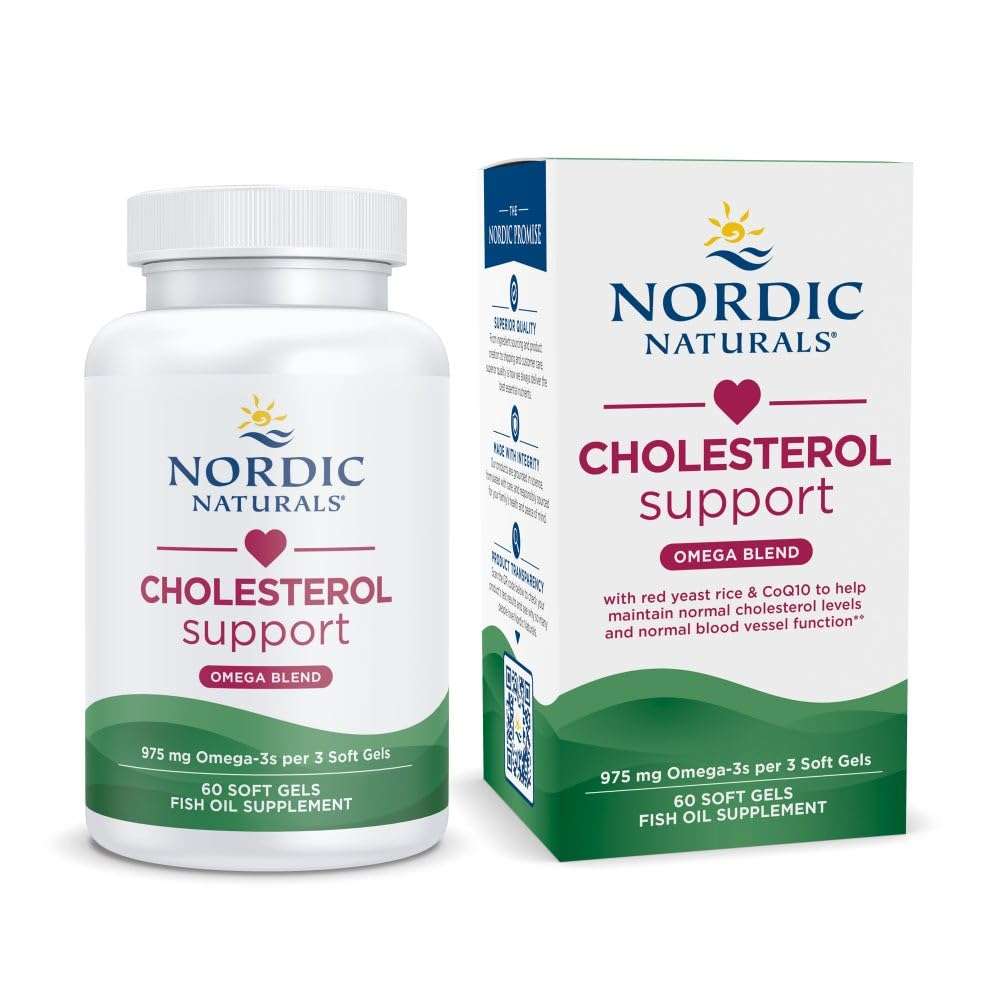 Nordic Naturals Cholesterol Support, Lemon - 60 Soft Gels - 975 Omega-3 + Red Yeast Rice & CoQ10 - Normal Cholesterol, Antioxidant Support - EPA & DHA - Non-GMO - 20 Servings 2