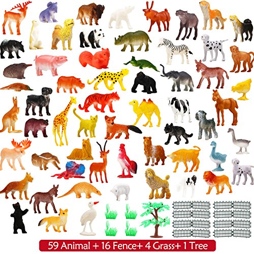 Yeonha Toys Animals Figure, 80 Piece Mini Safari Jungle Animals and Farm Animal Toys Set, Realistic Wild Vinyl Plastic Animal Learning Toys for Boys Girls Kids Toddlers Forest Party Favors 2