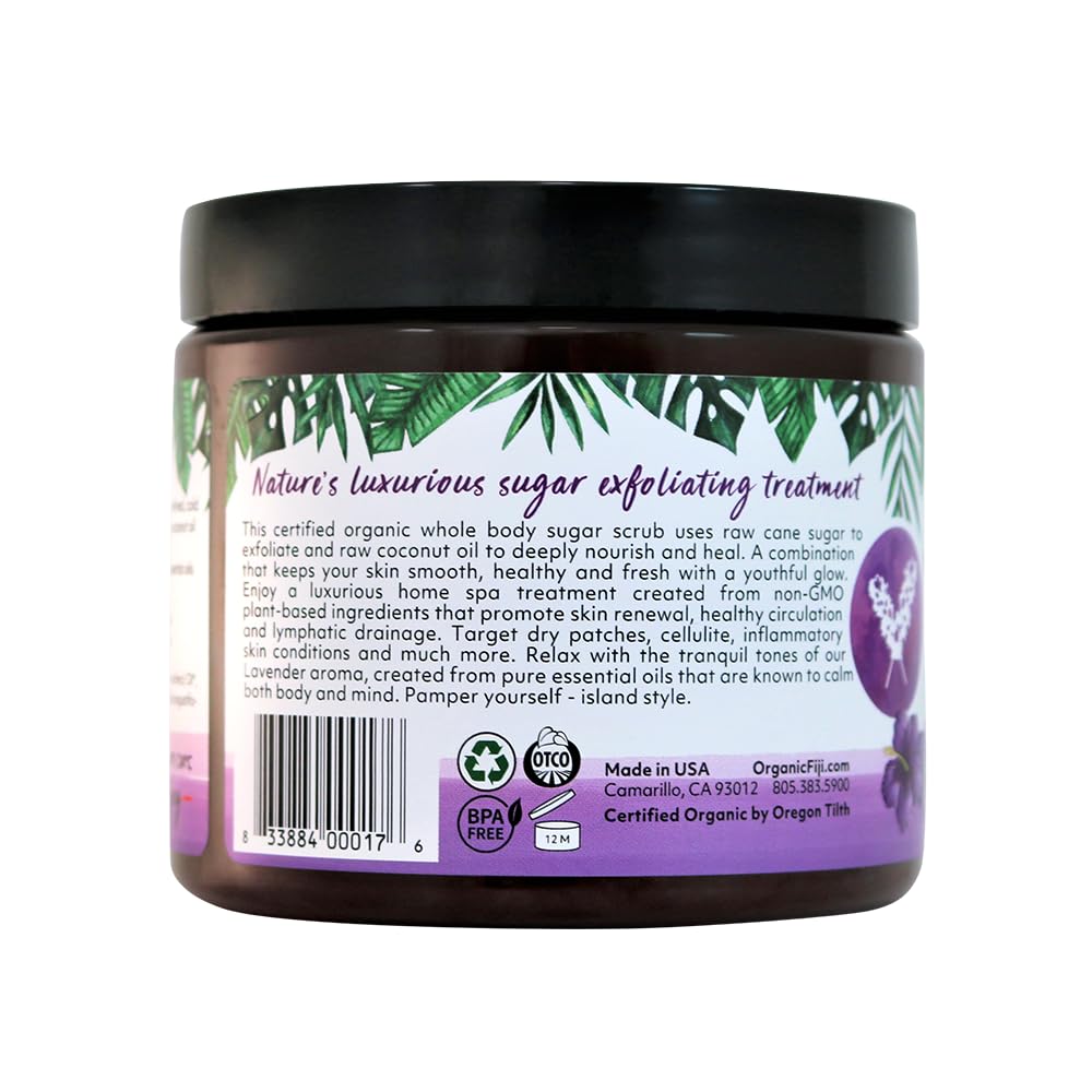 Organic Fiji Whole Body Scrub - Infused with Coconut Oil, Exfoliating Sugar Scrub for Smooth and Soft Skin, Exfoliates & Restores Skin's Natural Biosphere, Lavender 20 oz 4