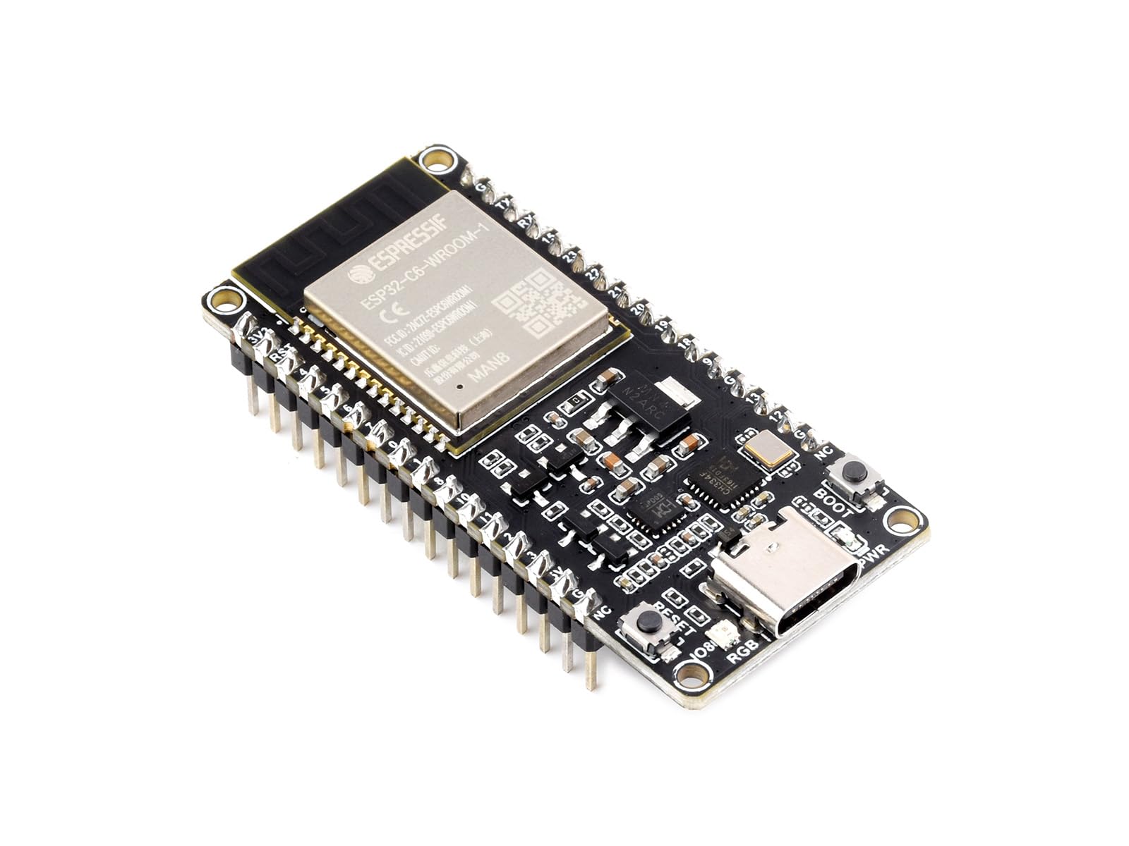 Waveshare ESP32-C6 Microcontroller WiFi 6 Development Board with Pre-soldered Header Onboard ESP32-C6-WROOM-1-N8 Module,RISC-V 32-bit Sngle-core Processor, WiFi 6+Bluetooth 5+IEEE 802.15.4 1