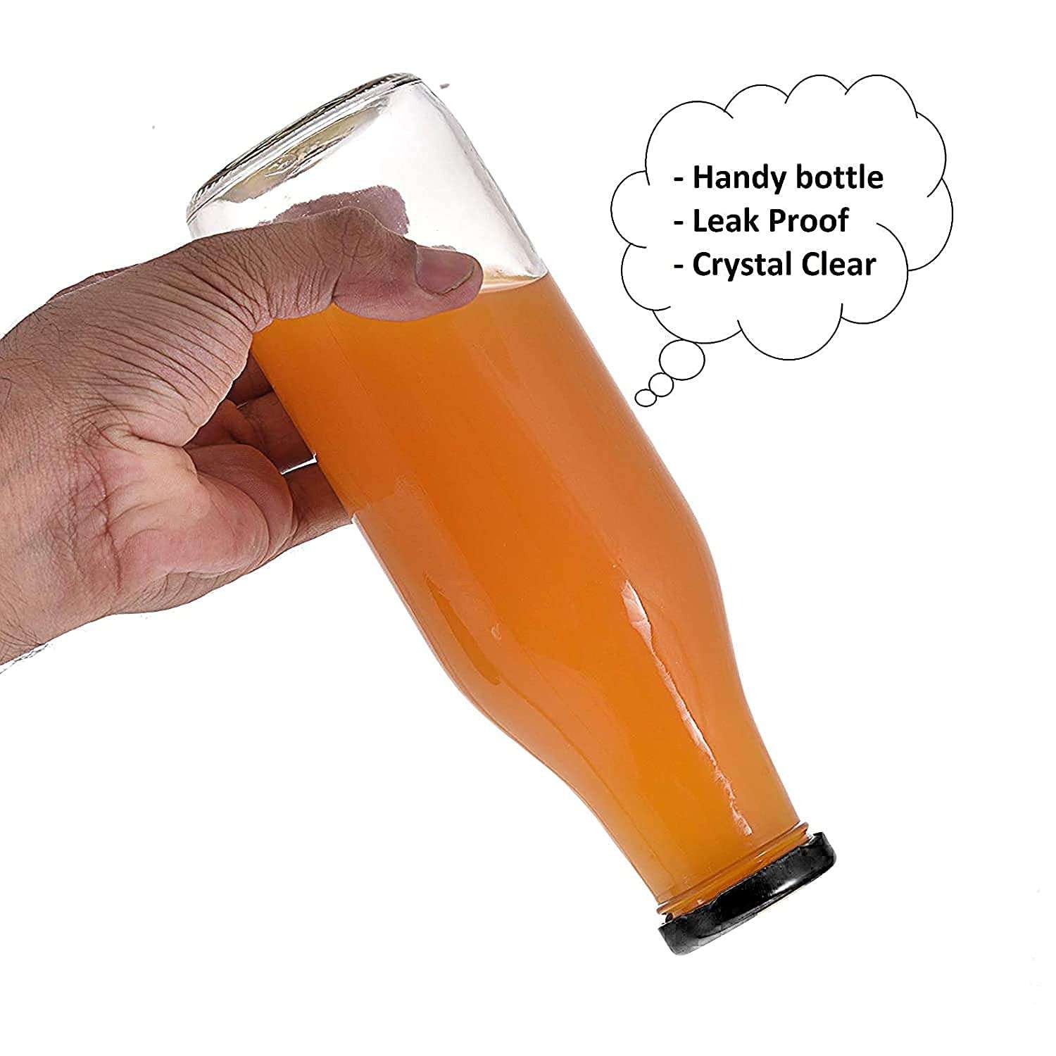 RTWARE Water Milk and Juice Glass Bottle 500ml Round Set of 4 with Air Tight Black Cap Best to use in Kitchen, Home, Office for Storage. (500ML Set of 4) 6