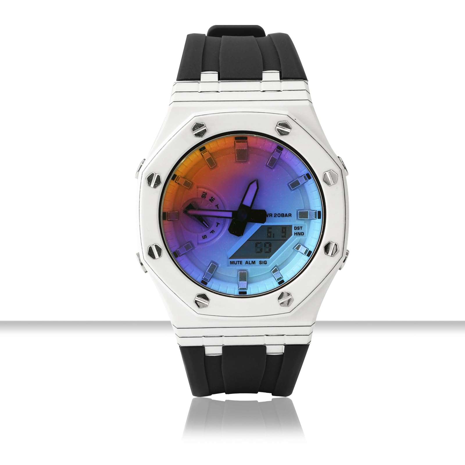 Neuupesen GA2100 Casioak - Carbon Fiber Case with Fluorine Rubber Strap - Retrofit Kit for Men's Watches Gshock GA-2100/GA-2110/GM-2100 (GA/GM2100, White+black) 4