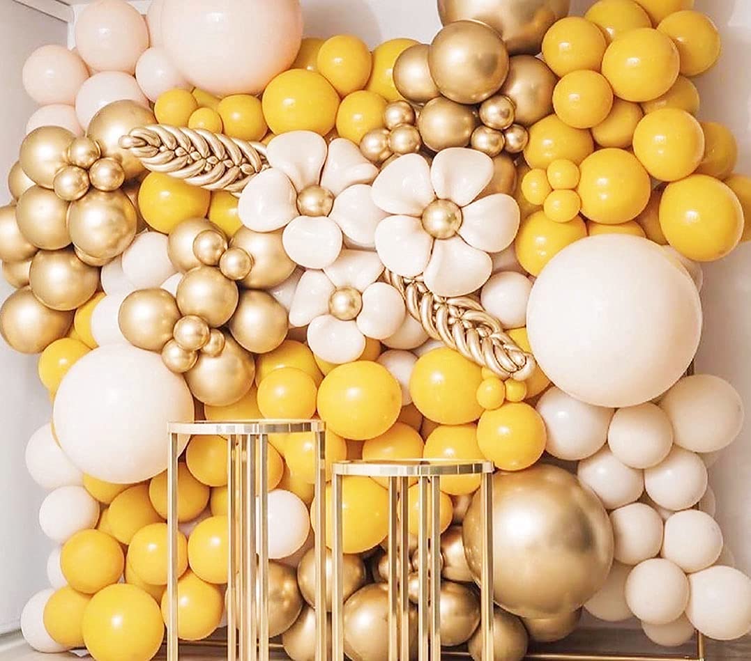 Blush Yellow Balloon Garland Kit Double Stuffed Mustard Ivory White Balloons Pastel Lemon Gold Latex Balloon Arch For Baby Shower Birthday Sunflower Theme Decoration 2