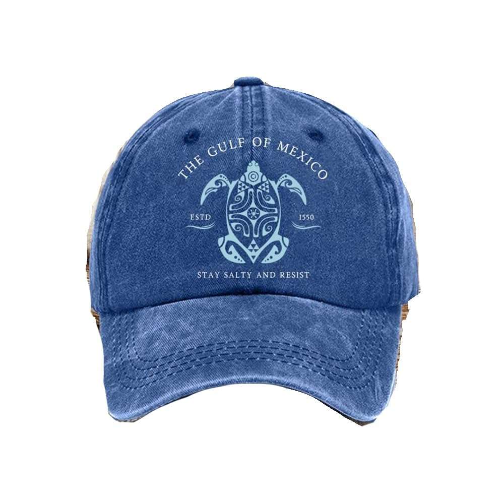 Gulf of Mexico Hat Sea Turtle Hat, Gulf of Mexico Established 1550 Cap, Vintage Baseball Caps for Men Women (US, Alpha, One Size, Blue) 1
