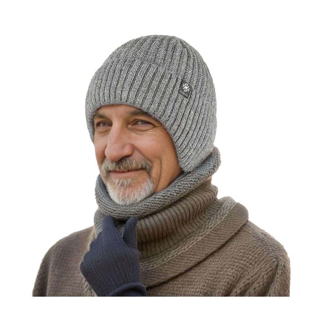 BaronHong Mens Winter Hat Knit Earflap Hat Stocking Caps with Ears Beanie Hat(LightGray-Beanie,M) 1
