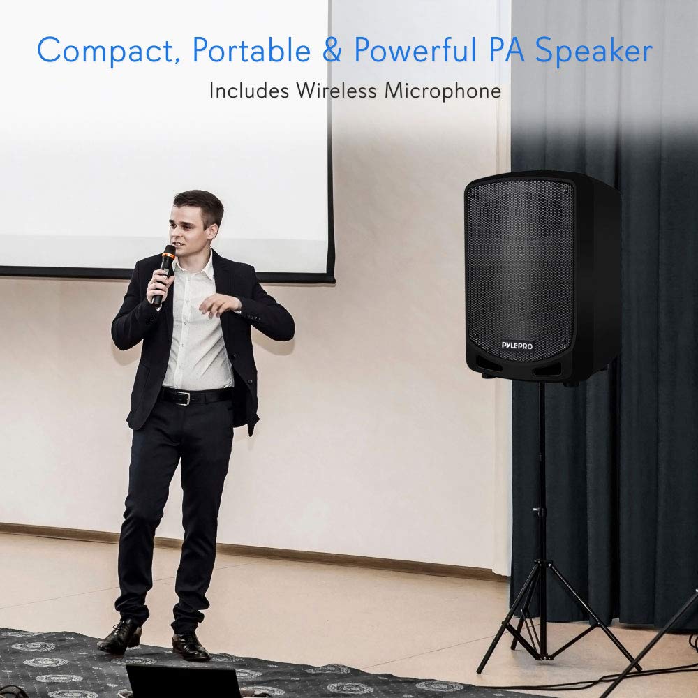 Pyle Portable Bluetooth PA Speaker System - Indoor Outdoor Karaoke Sound System w/Wireless Mic, Audio Recording, Rechargeable Battery, USB/SD Reader, Stand Mount, for Party, Crowd Control - Pyle 3