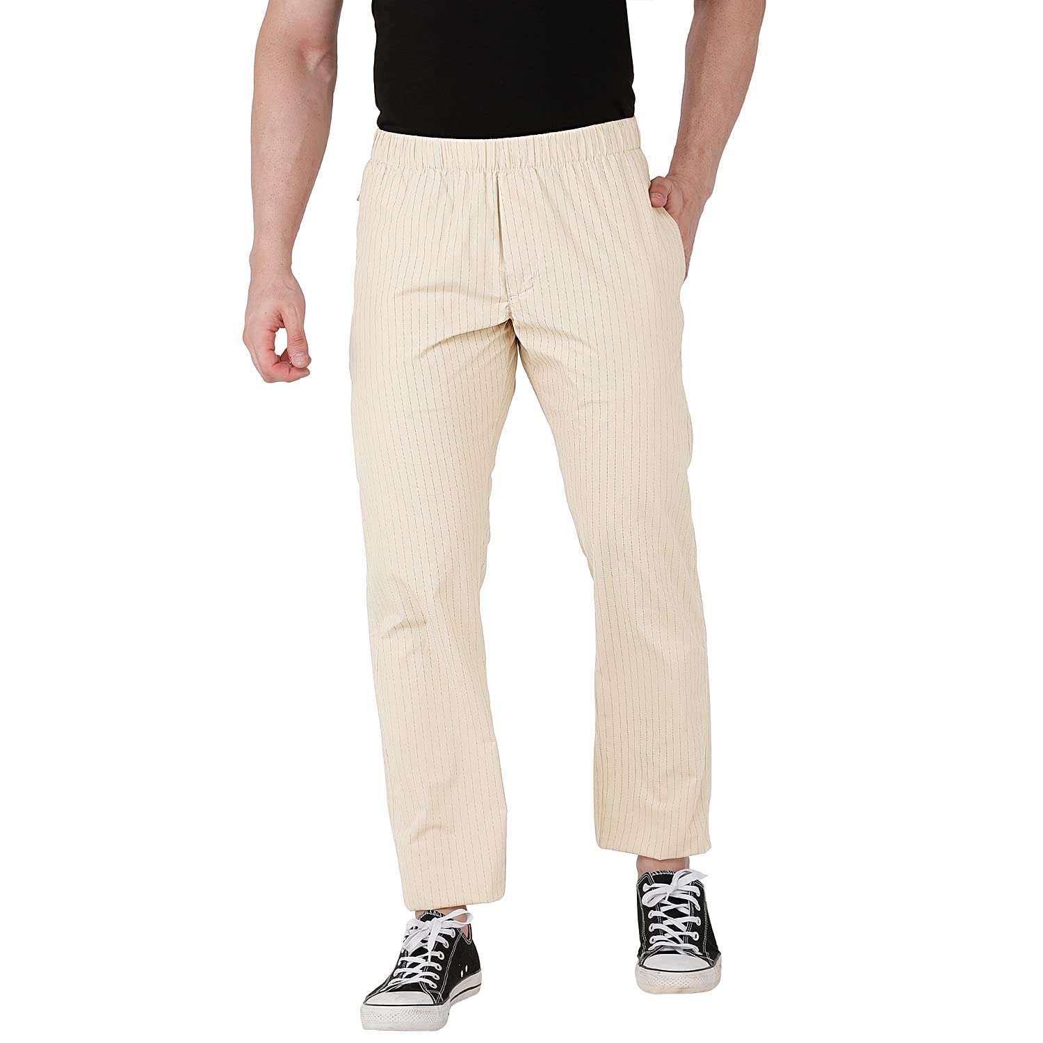BEEVEE Mens Sand Stripe Printed Elasticated Track Pant with Drawstring.(Sand_L) 1