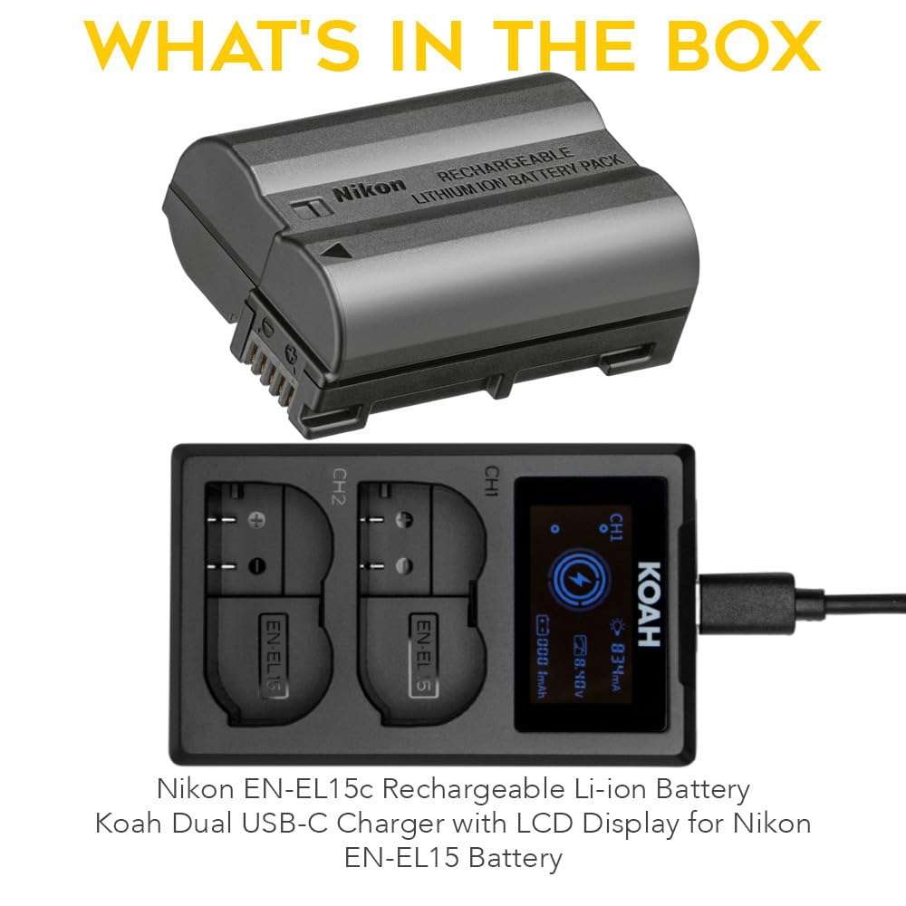 Nikon EN-EL15c Rechargeable Li-ion Battery Bundle with USB-C Charger with LCD Display for Nikon EN-EL15 Battery (2 Items) 3
