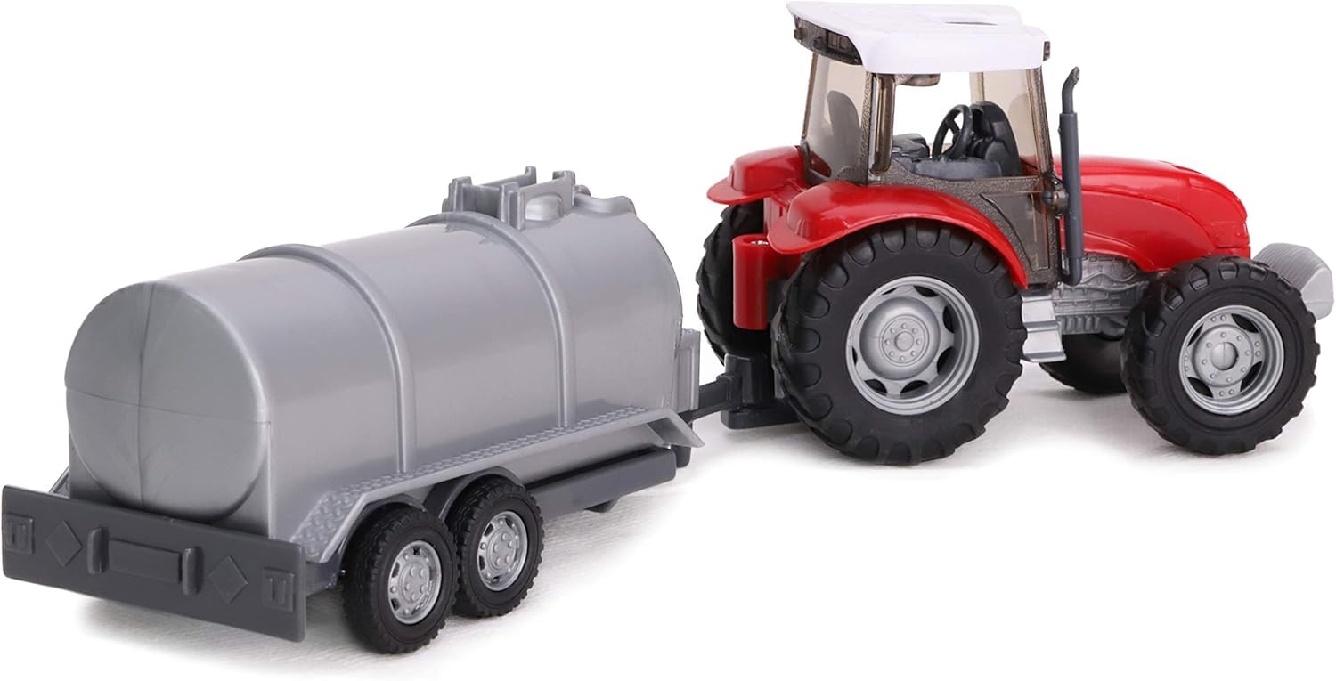 Toyland® 22.5cm Farm Tractor & Tanker/Trailer Set - Free Wheel Action - Boys Farm Toys (Red Tanker) 3