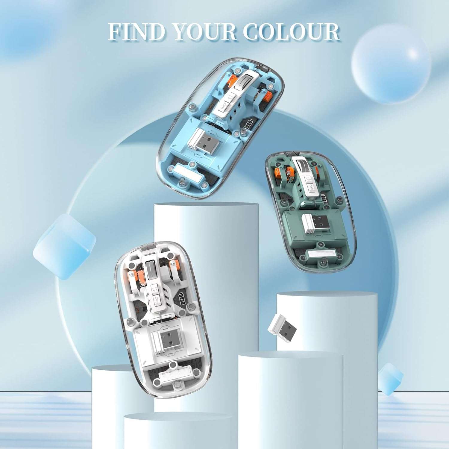 MICROWARE Wireless Mouse, Rechargeable Bluetooth Mouse, Dual Mode (2.4G + BT5.1) Transparent Slim Mouse with Quiet Click, 4 Adjustable DPI, Portable Mouse for PC, Laptop, Computer, Mac Book/iPad pro 4