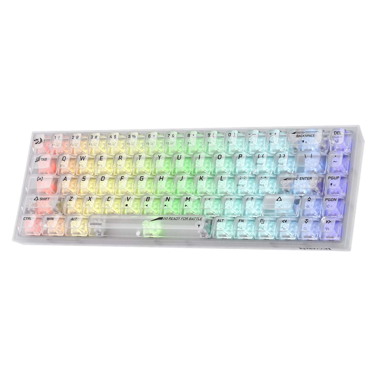 Redragon K631 PRO 65% 3-Mode Wireless RGB Gaming Keyboard, 68 Keys Compact Full-Transparent Mechanical Keyboard w/Hot-Swap Free-Mod PCB Socket, Translucent Custom Switch - White 1
