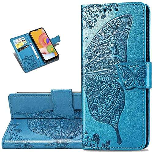 ClickCase Butterfly Series for Redmi 10A Leather Embossing Wallet Flip Case Kick Stand Magnetic Closure Flip Cover for Redmi 10A (Sky Blue) 1