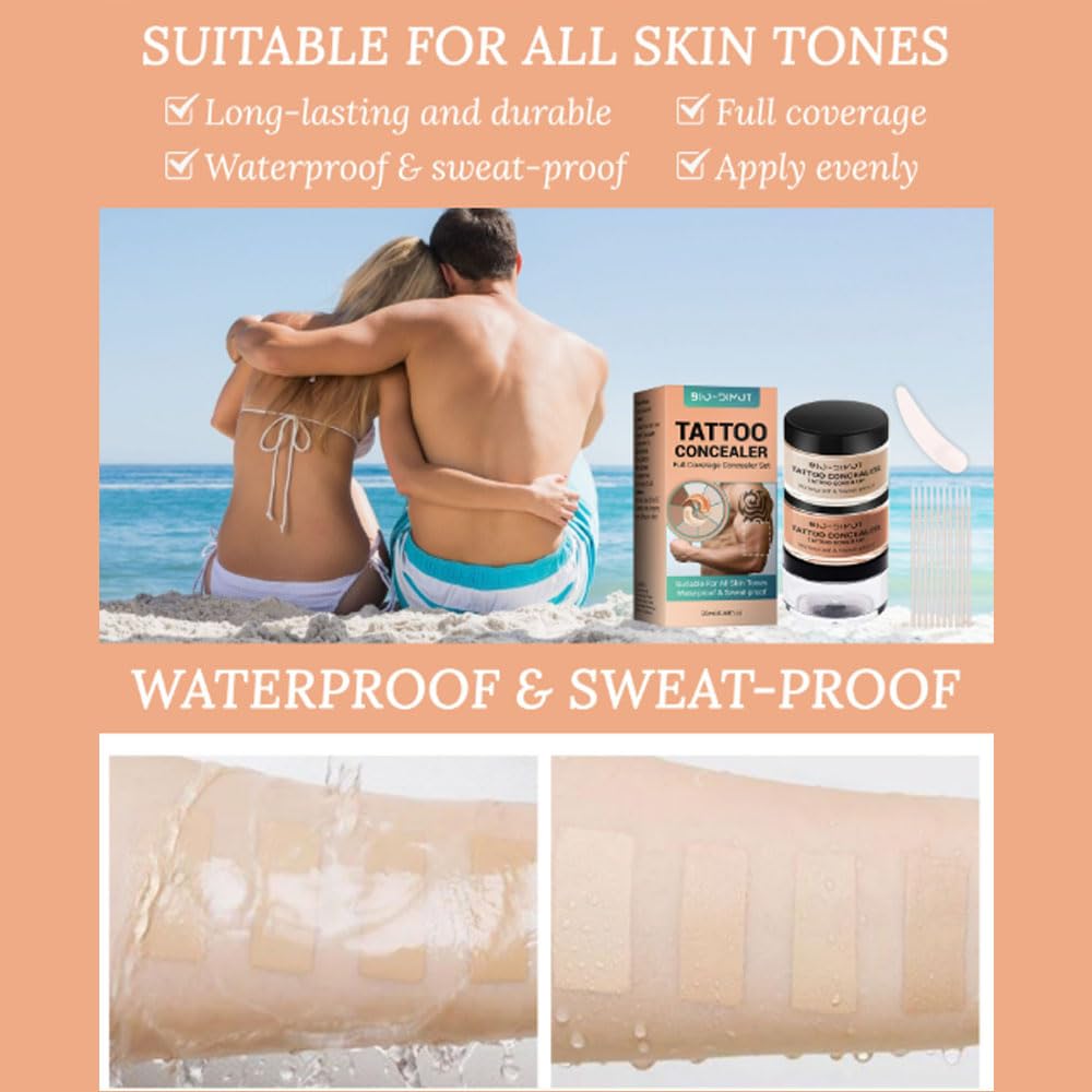 Tattoo Cover Up, Waterproof Concealer Makeup Cream, Skin Concealer Set for Tattoos/Scars/Birthmarks/Dark Spots/White Spots, Suitable for Both Men and Women-2 Color 6