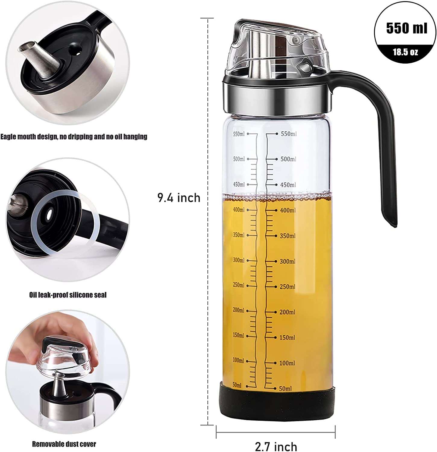18oz Auto Flip Olive Oil Dispenser Bottle Leakproof Condiment Container With Automatic Cap and Stopper,Non-Slip Handle for Cooking.Perfect for Oil,Sauce,Vinegar 3