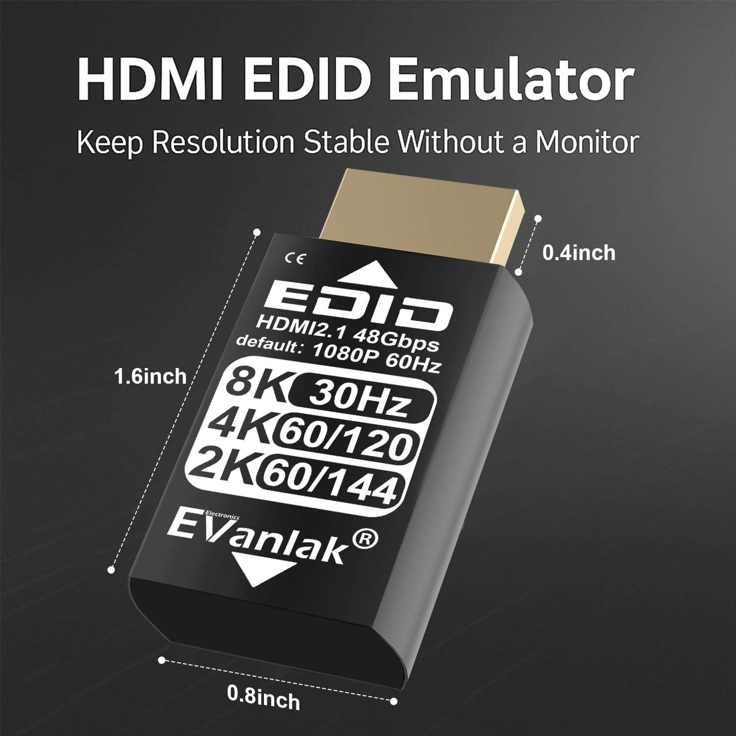 EVanlak 8K 30Hz HDMI Dummy Plug, 4K EDID Emulator Virtual Display Adapter, Headless Ghost HDMI 2.1 Emulator Supports 8K@30Hz / 4K@120Hz / 1440p@144Hz / 1080p@144Hz, Plug & Play Gold Dongle (1-Pack) 5