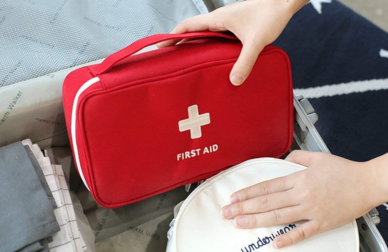 Sonntag Travel Medicine Pouch Emergency First Aid Kit Box Organizer with Medicine-Pocket Empty Bag for Travelling Car, Home, Office - Storage Bag (Red, Polyester) 5