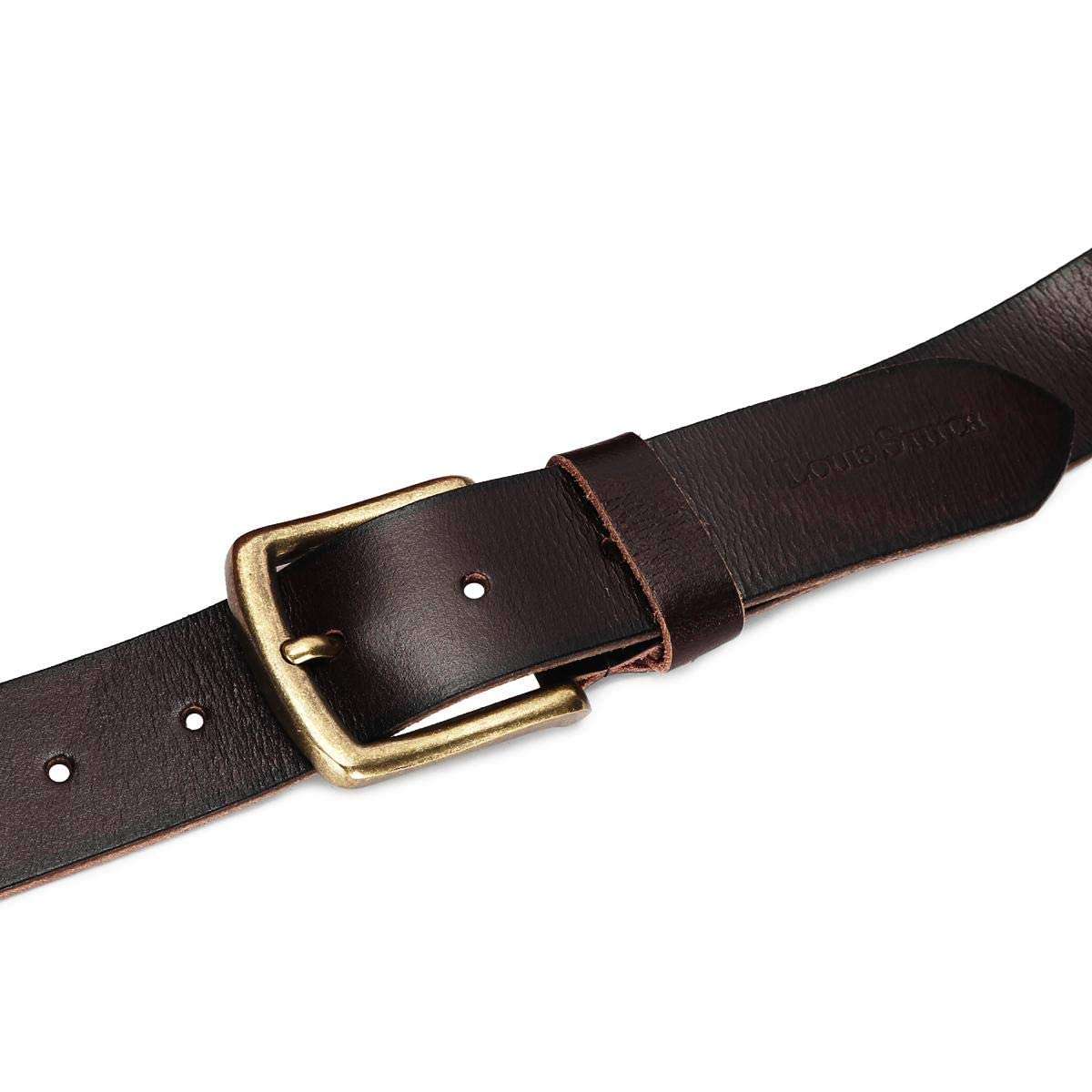 LOUIS STITCH Men's Rosewood Red Italian Raw Leather Belt Premium Hand Padded Casual Belts for Men With Heavy Brass Buckle 1.5 Inch (38mm) (CAHPRW36) 5