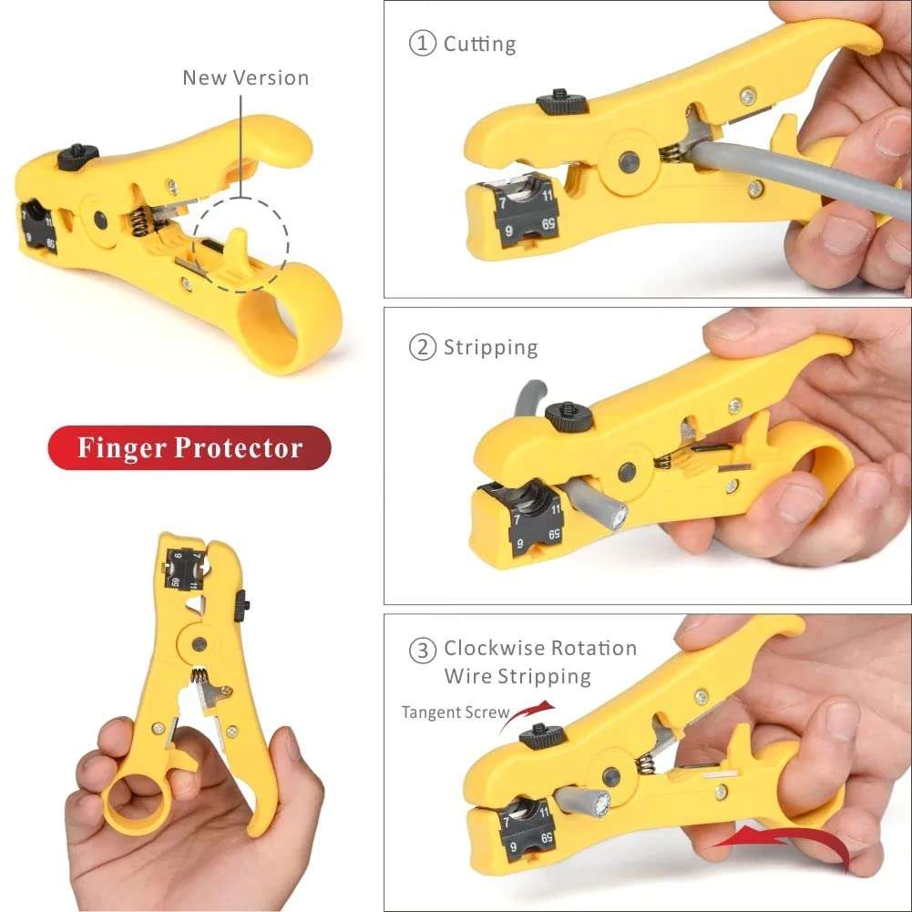 Corslet Professional Waterproof Connector Compression Crimping Tool Crimper for RG6 (5C) RG59 (4C) Coax Cable Connecting Tools Coaxial Cable Stripper Stripping Tool for RG59/6/7/11 & Cable Wire Cutter 6