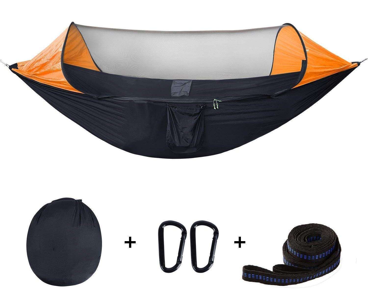 DOLPHY Portable Nylon Camping Hammock with Mosquito Net (Black, Orange ) 4