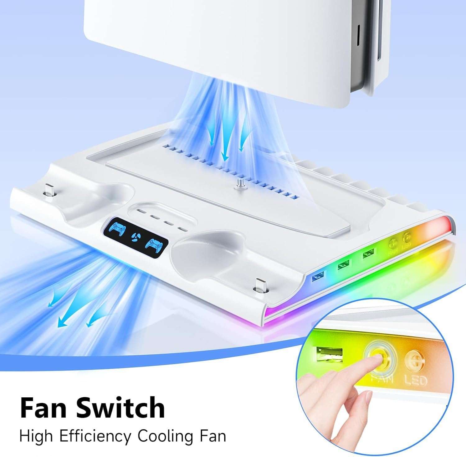 ZLiT for PS5 Slim Console Charging Dock,3-in-1 Console Cooling Station Base Charging Dock with Disc Storage Rack for Playstation5 Slim Consoles Charger (White) 5