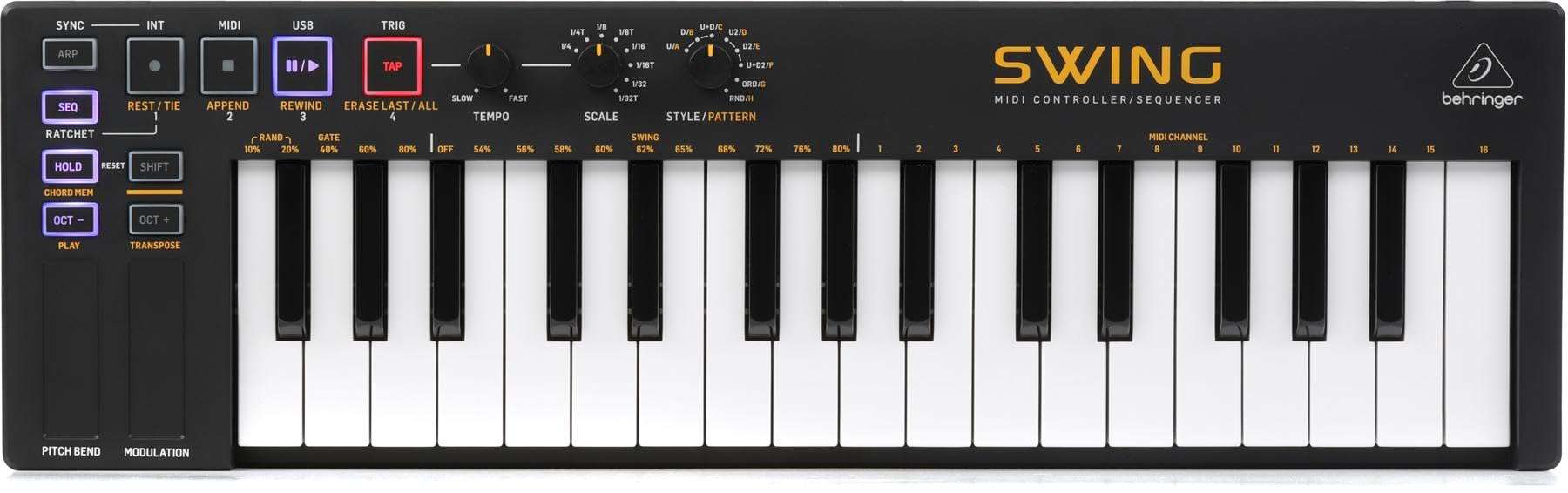 Behringer SWING 32-Key USB MIDI Controller Keyboard with 64-Step Polyphonic Sequencing, Chord and Arpeggiator Modes 1