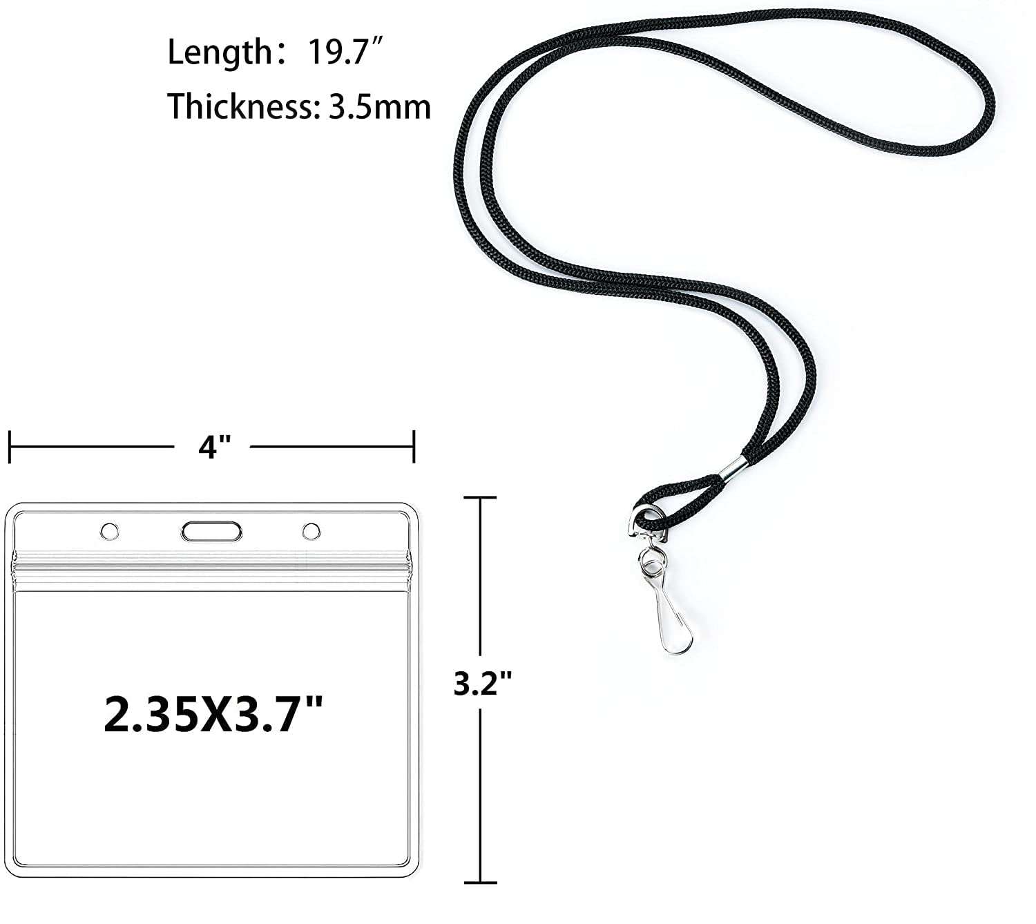 50Pcs Clear Plastic Horizontal Name Tags Badge ID Card Holders and 50Pcs Black Lanyards with Swivel Hook 3