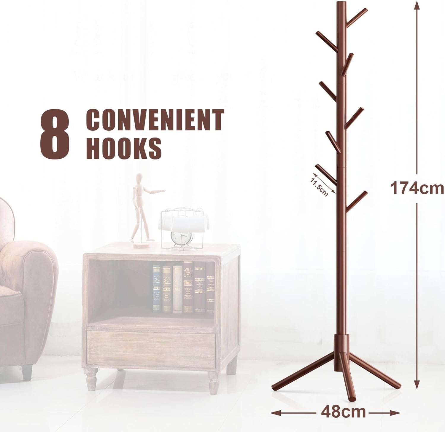 House of Quirk Bamboo Coat and Hat Rack 8 Hooks Coat Stand Clothes Rack Solid Feet for Clothes Scarves and Hats DIY- Do-it-Yourself Rack (Dark Brown) 4