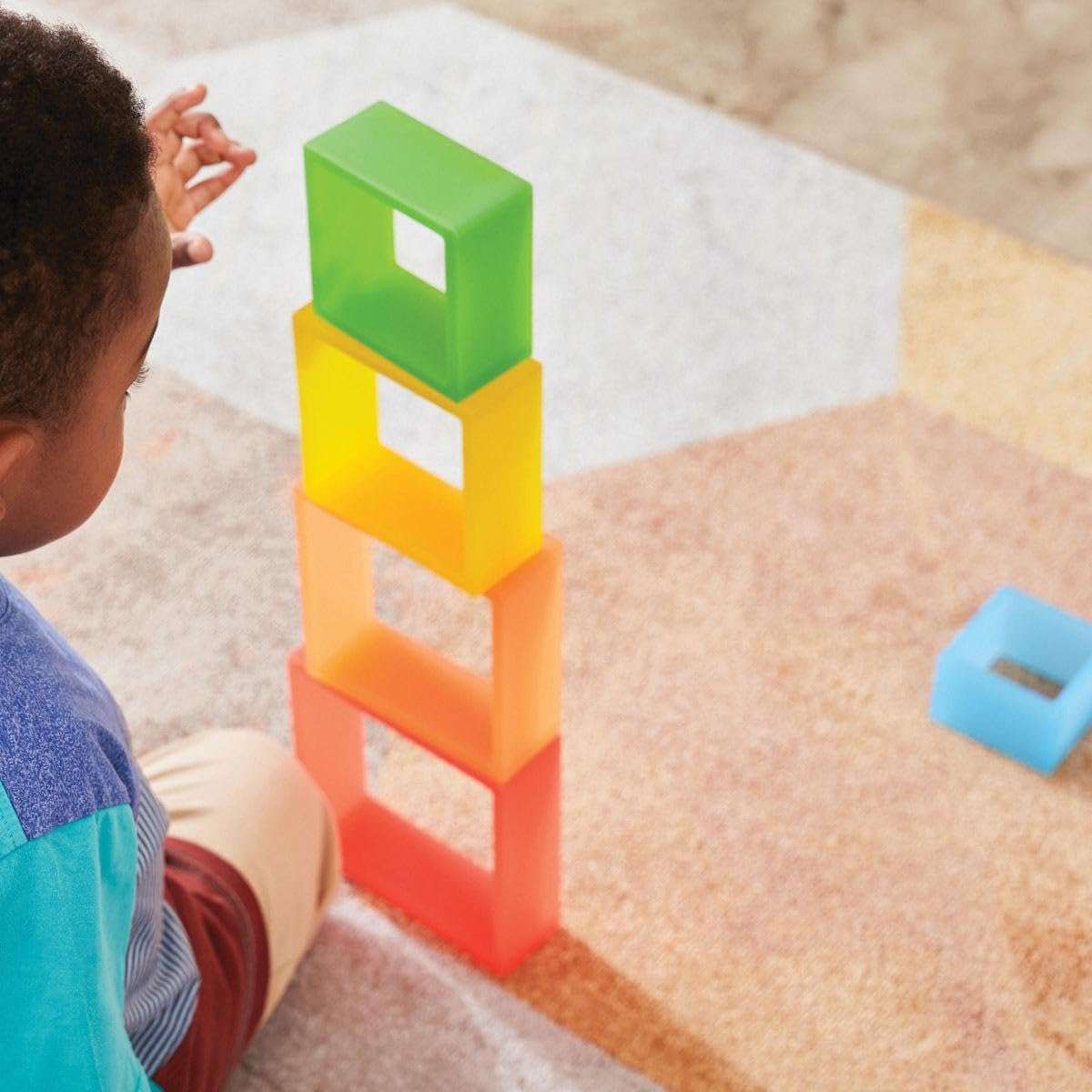 Kaplan Early Learning Discovery Squares - Rainbow - 6 Pieces | Toddler Stacking and Sorting, Nesting Toys | Indoor/Outdoor Montessori Preschool Block Play 6