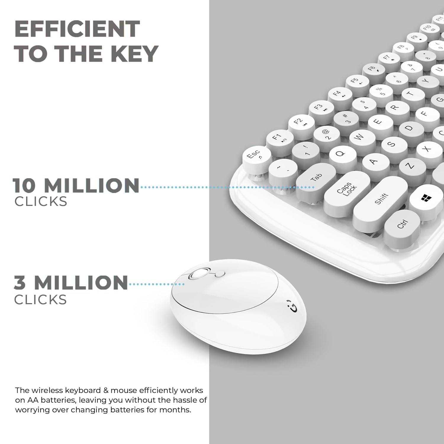 iGear KeyBee Retro Typewriter Inspired 2.4GHz Wireless Keyboard with Mouse Combo for Desktop/Laptop and Devices with USB Support, Single Nano Receiver, Round Keycaps, Cleaning Brush (White) (White) 5