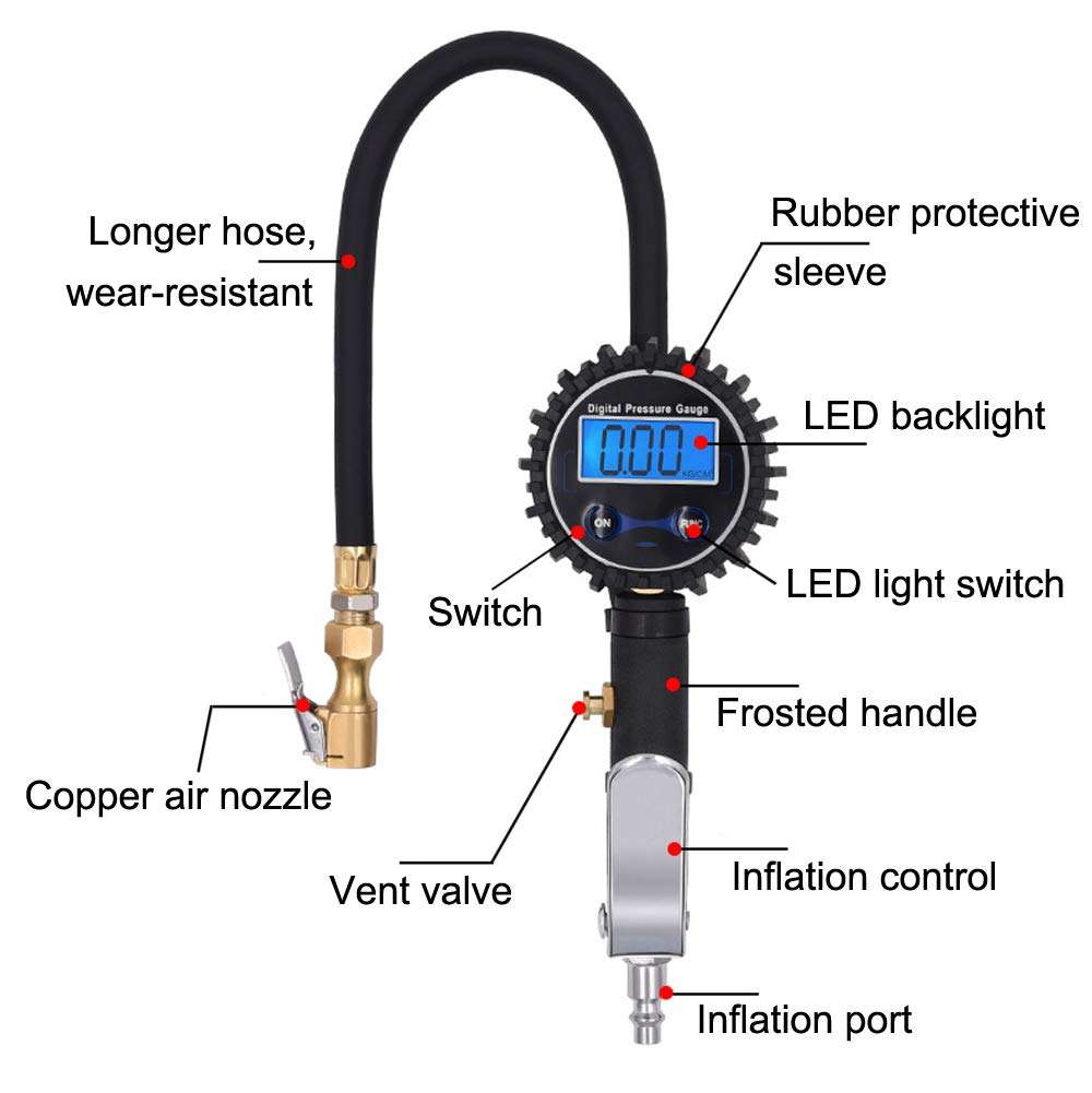 250 PSI Copper Digital Tire Inflator with Gauge Heavy Duty Rubber Hose Chuck for Air Compressor Accessories in High Resolution 2