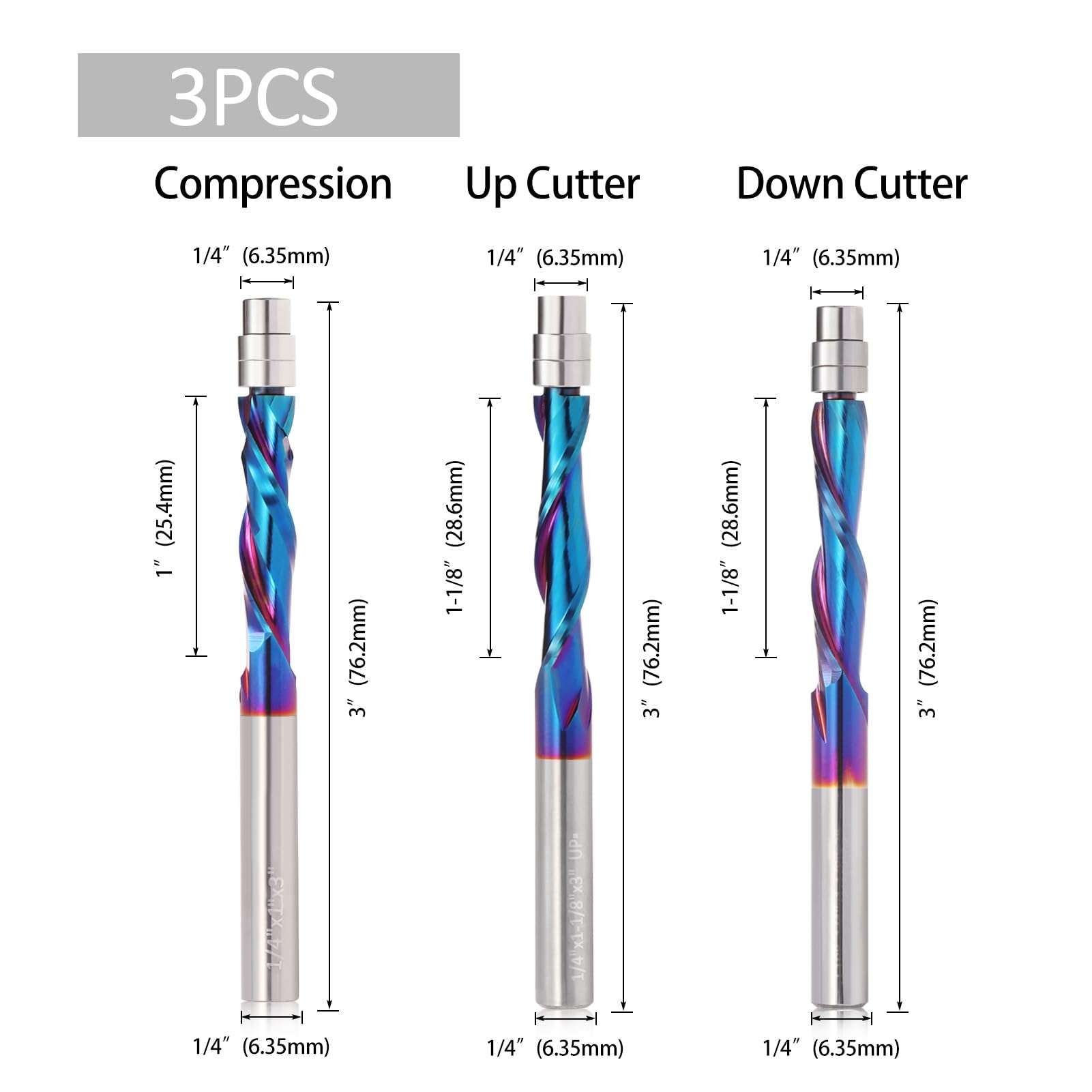 1/4 Inch Shank ，Spiral Flush Trim Router Bit Set 4