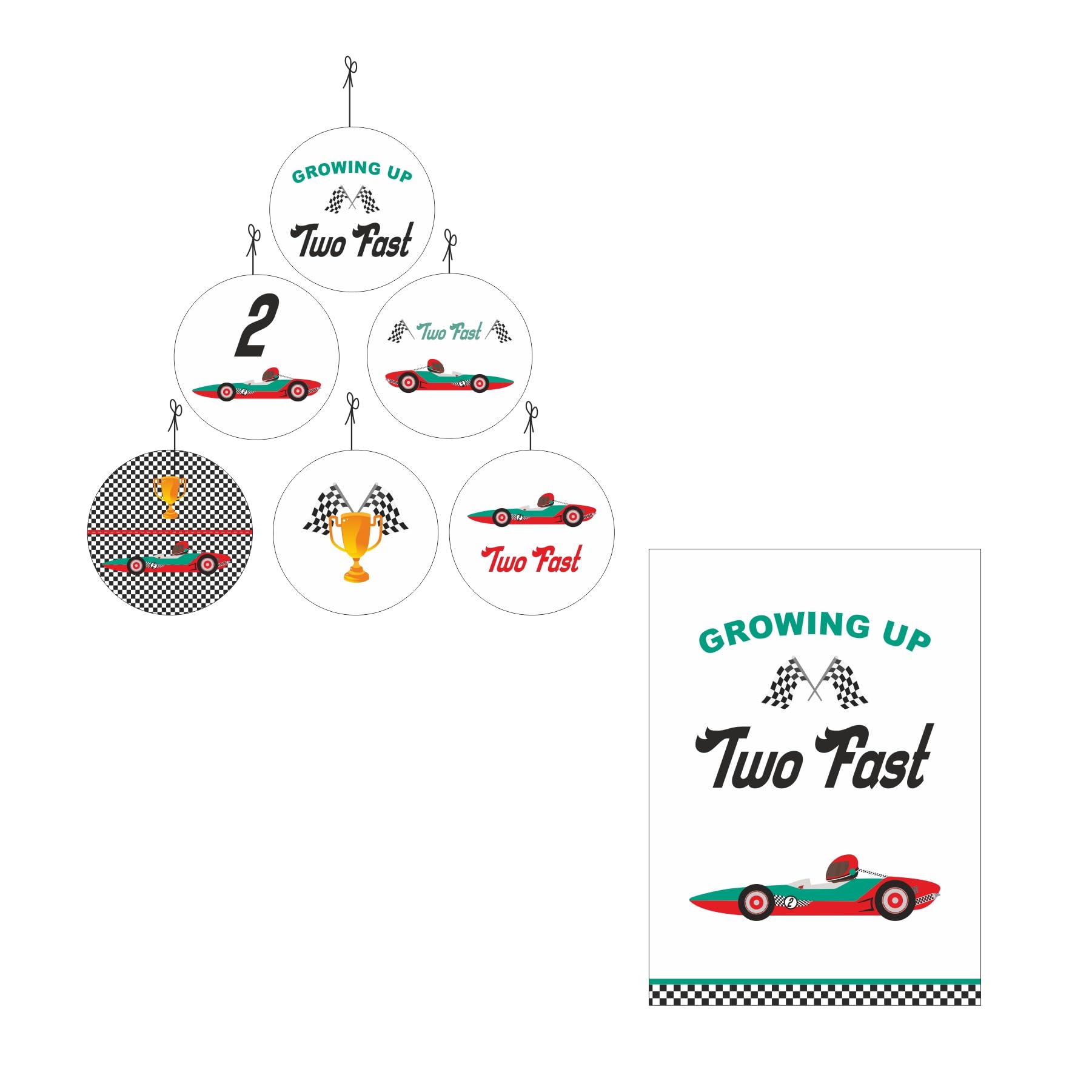 PRETTY UR PARTY Two fast Party decorations Kit - 80 pcs include Bunting, balloons, thank you, centerpiece, danglers, Caps, Race car Party Supplies, 2nd Birthday Decor, DIY Décor for Kids, Boys 6