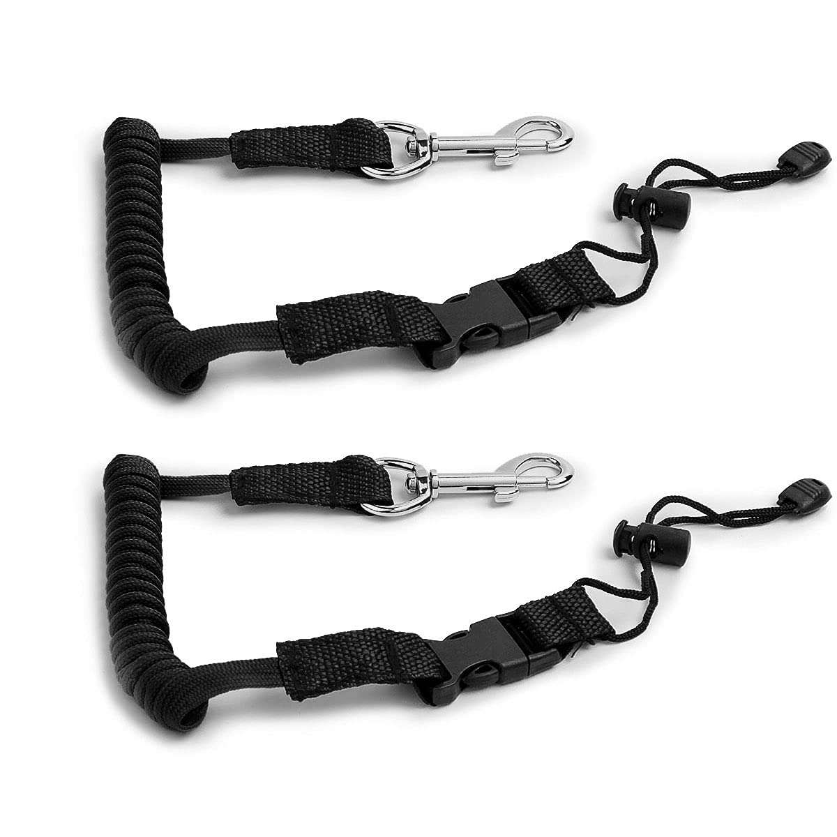 SPENCER 2 Pack Kayak Paddle Leash - Kayak Rod Leash Safety Tool Paddle Lanyard Rope Kayak Accessories Stretchable Coiled Lanyard Leash for Kayak and SUP Paddles, Fishing Poles Rods (Black) 1