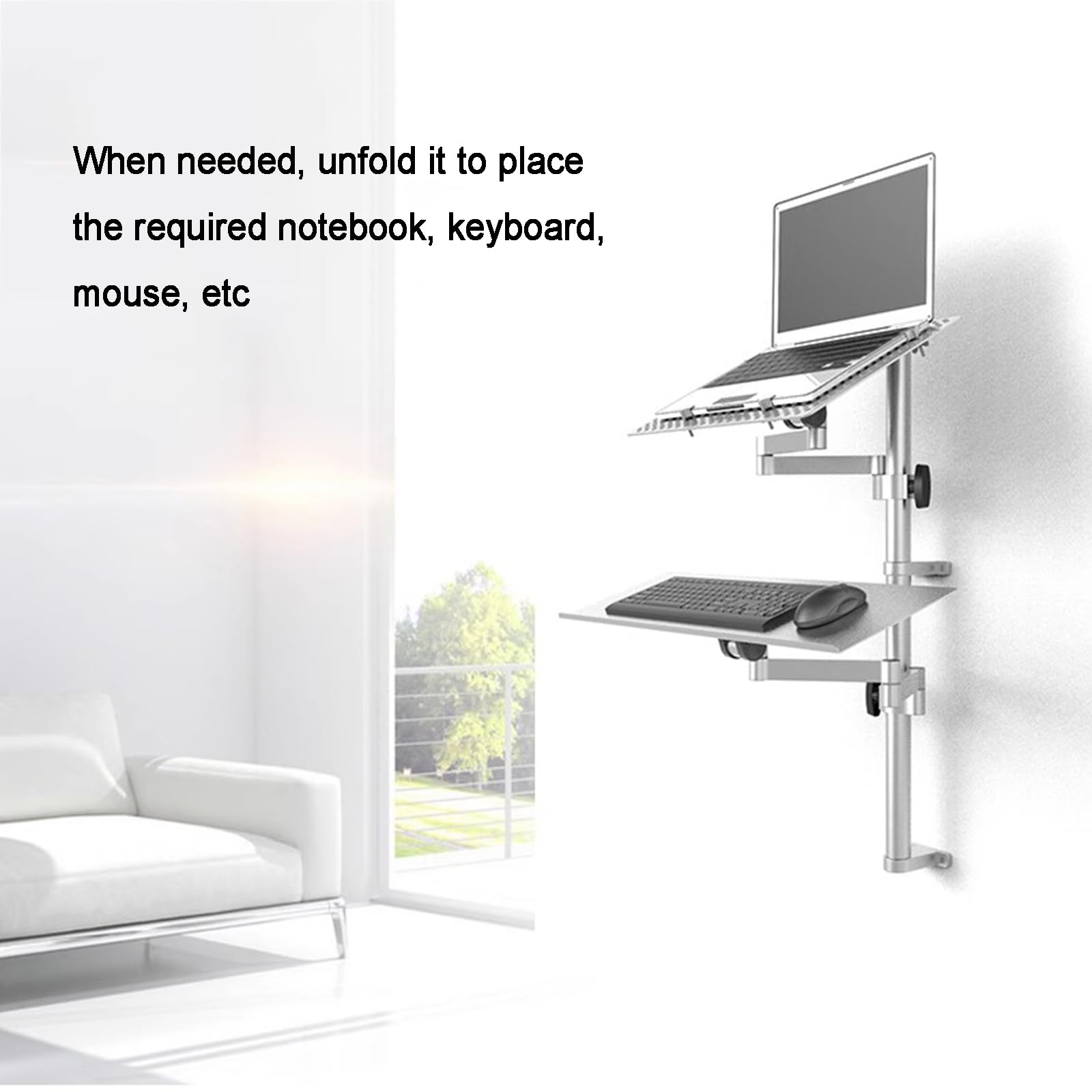 Laptop Wall Mount, Full Motion Adjustable Laptop Extended Arm, Adjustable Height and Angle, Safe Load Capacity 8kg, Fits 10 to 15.6 Inch Screen, for Office, Workstation 3