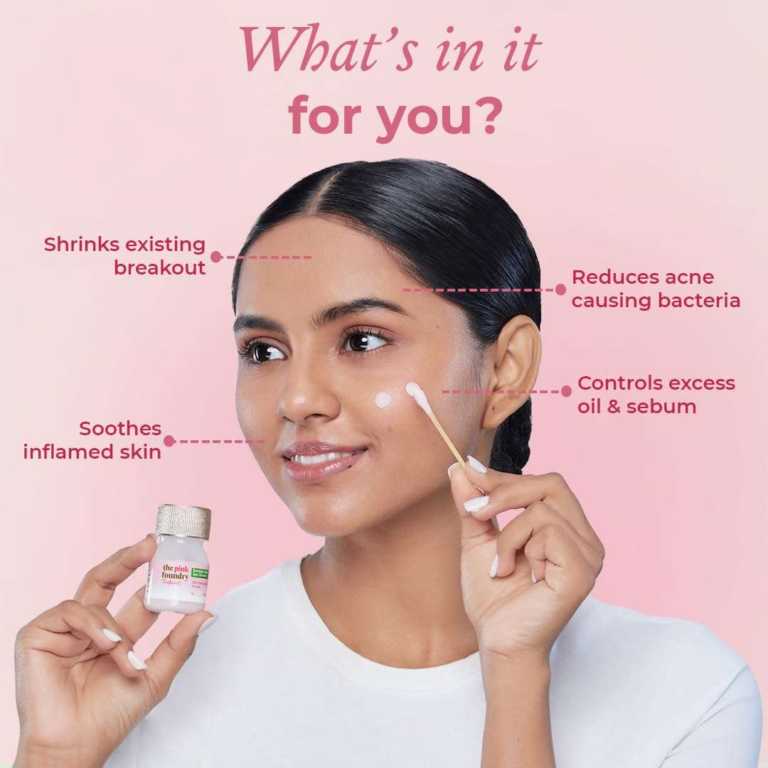 The Pink Foundry Acne Spot Corrector with Salicylic Acid & Sulfur for Active Acne, Blackheads & Whiteheads | Reduce Pimple with overnight use | All Skin Types | Dermatologically Tested | 30ml 2