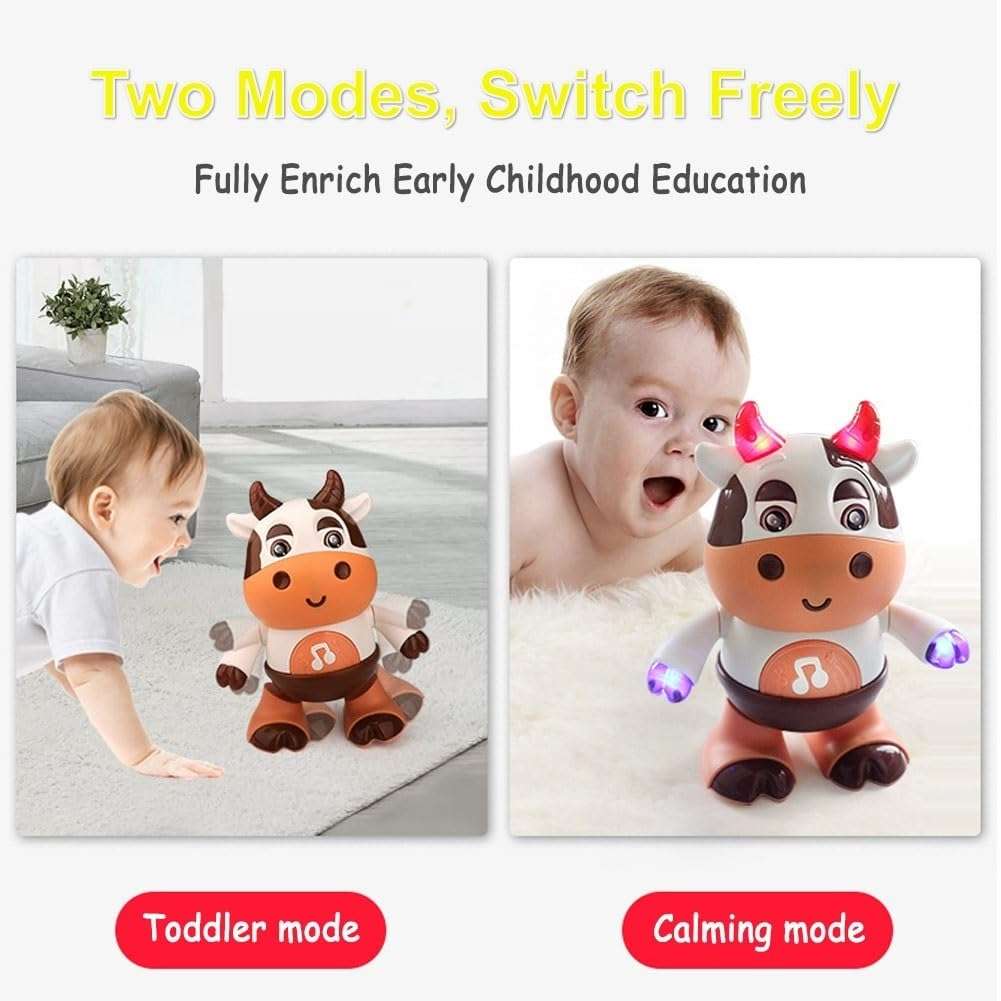 Rafonie Dance Cow Light up Dancing Cow for Active Fun, Dancing Cow Toy, Musical Cute Cow, Interactive Music Cow Crawling Toy, Baby Animal Sounds Toys, Toddler Sensory Educational Toys with Light 4