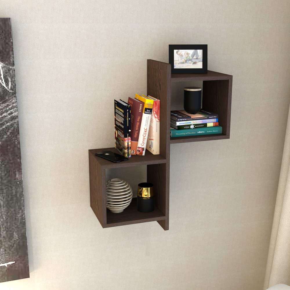 ESTANTERIA Colidante Engineered Wood Modern Wall Mounted Shelf Display Rack for Books and Home Decor in Home and Office (Wenge Finish) 3