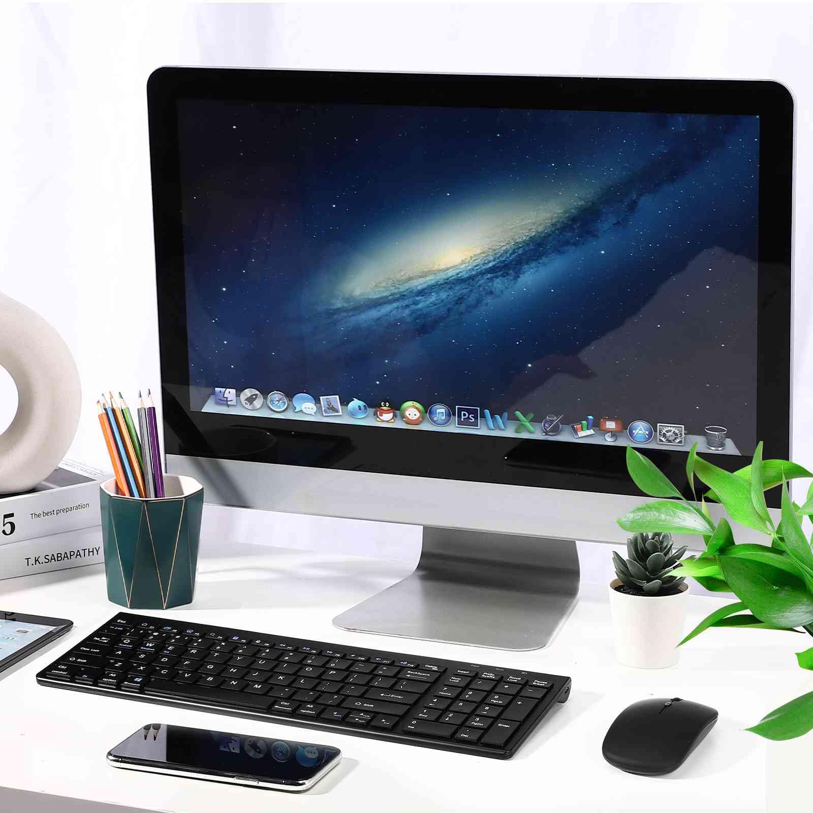 Rechargeable Wireless Keyboard Mouse, UrbanX Slim Thin Low Profile Keyboard and Mouse Combo with Numeric Keypad Silent Keys for Infinix Note 10 Pro NFC - Black 2