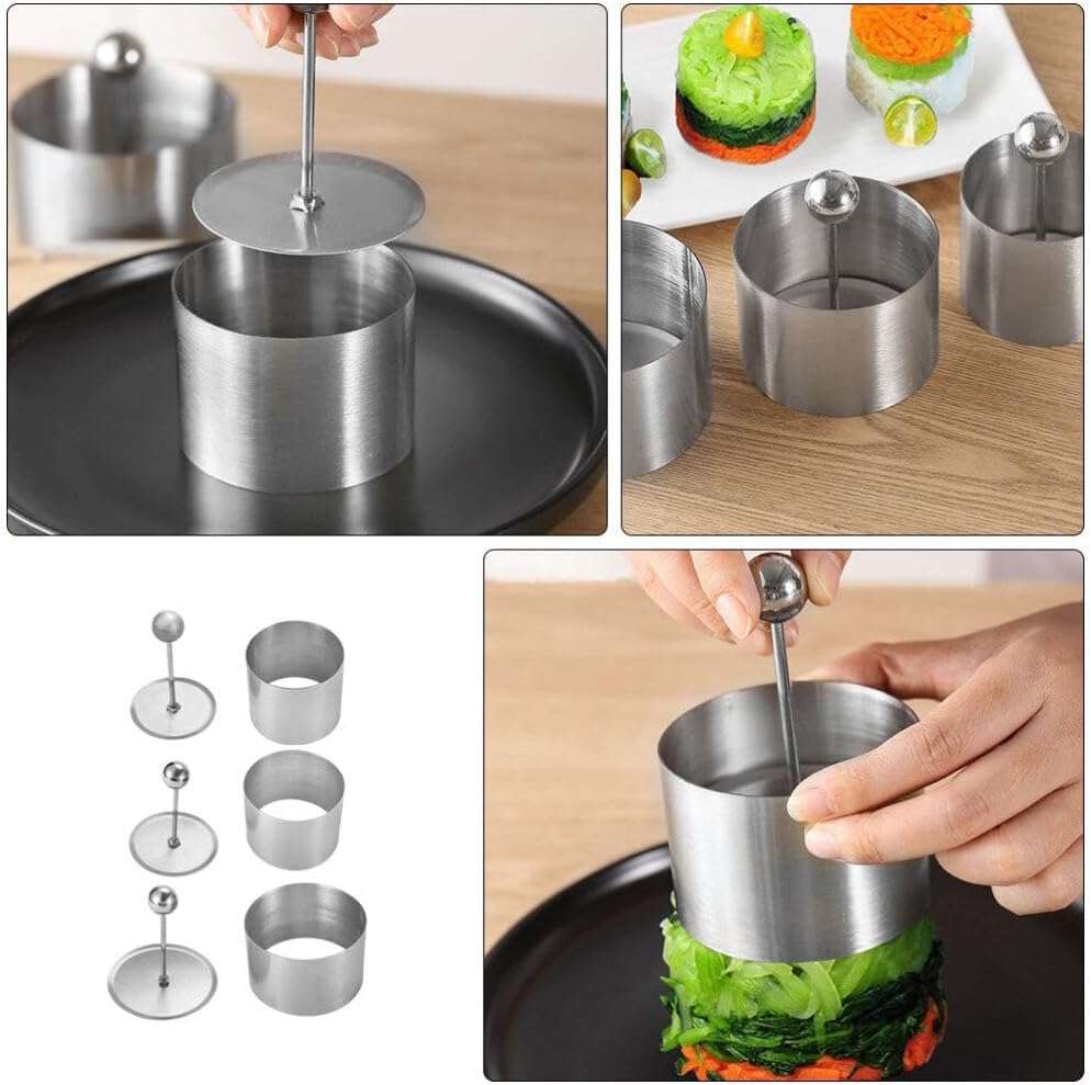 Istara Round Mold 304 Stainless Steel Rice Ball Making Mold, DIY Food Ring Mold, Round Sushi Maker for Home DIY Tart Ring for Baking, Cake Mousse Ring Press Set (1Set of 3Pcs) 4