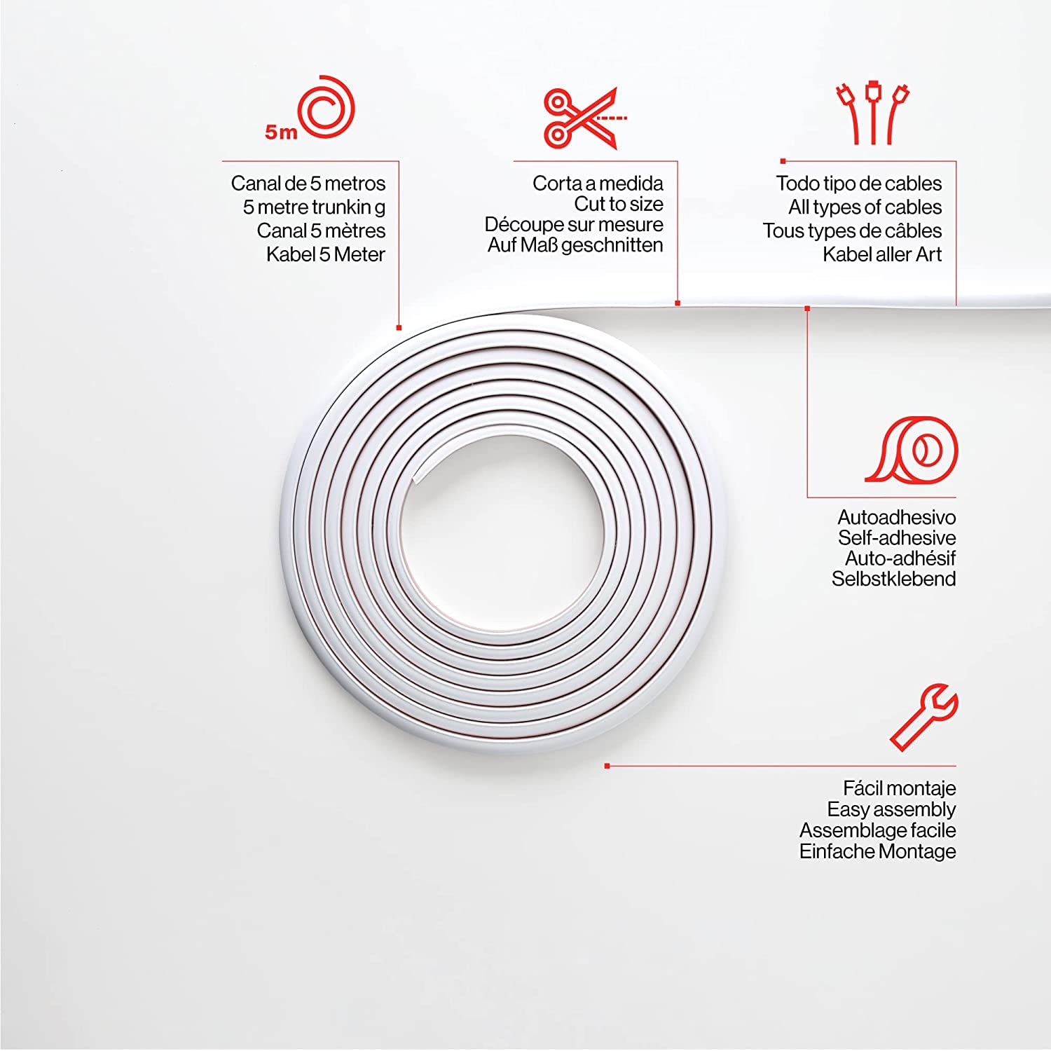 Cable Trunking Raceway 192" Self-Adhesive Paintable Cord Management, Cord Cover in a Roll Includes Junction Pieces and Easy to Store for Home and Office, 5/8" x 1.25" x 192" by Easylife Tech 4