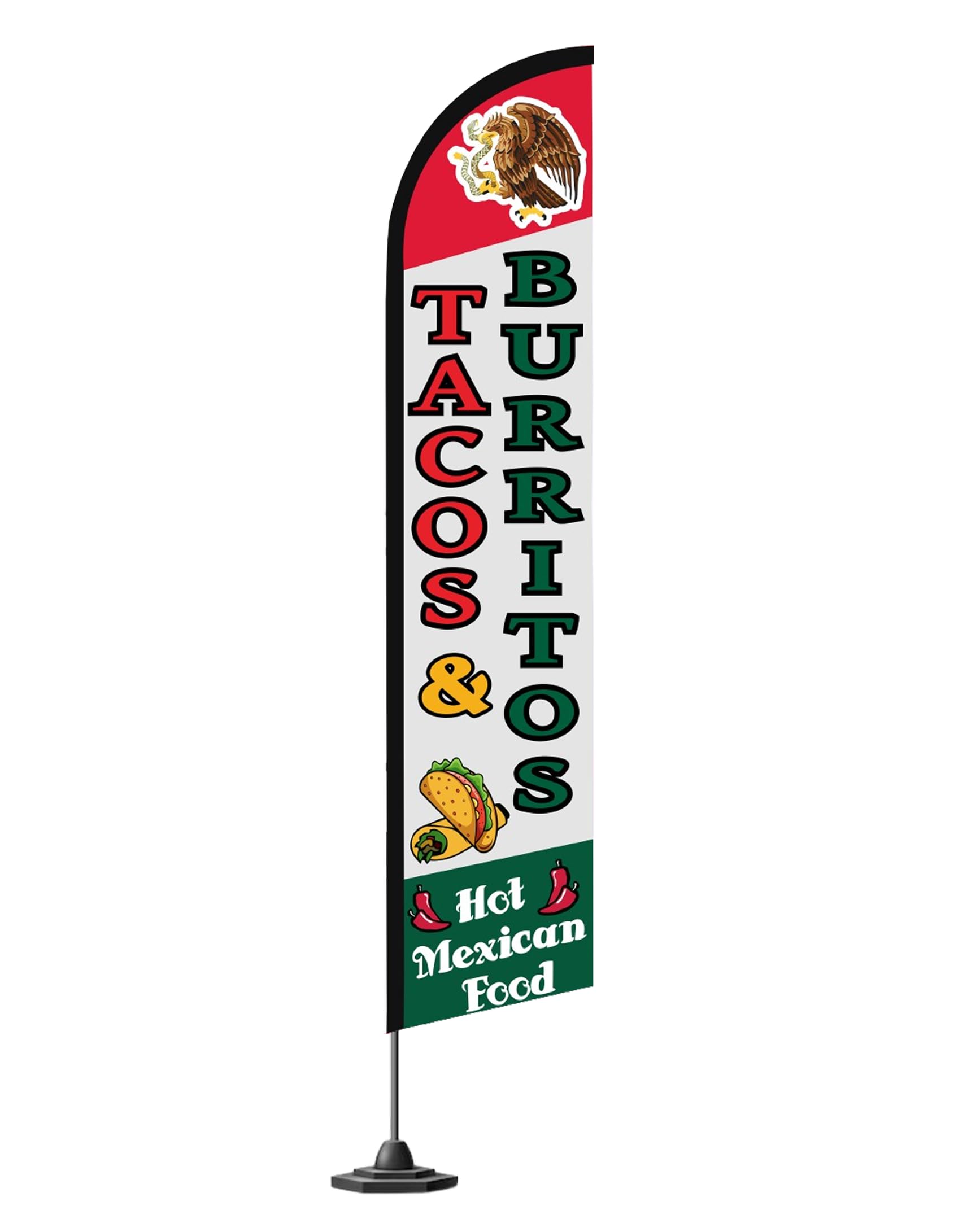12x2.5 Feet Tall Feather Flags "Tacos & Burritos" - Advertising Replacement Feather Banner - Single Sided Feathers Banners Food Themed - Feathers Flags in Polyester - Flagpole is Not Included 1