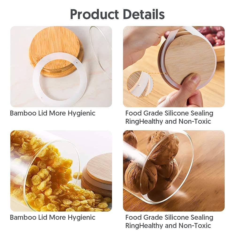 BRAHMANI Glass Jar with Bamboo Lid, 220ml Clear Storage Container with Wooden Lid, Airtight Canister Jar For Kitchen, Spice, Coffee, Beans, Candy, Nuts, Herbs (Set Of 3, 220ml) 6